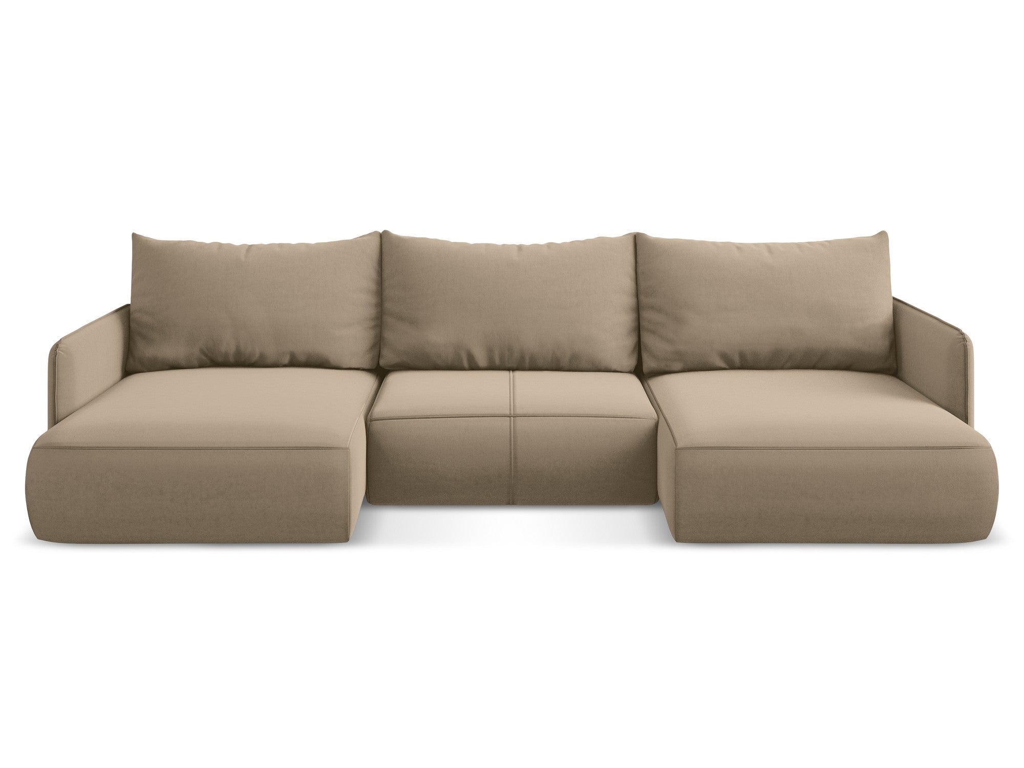Panoramischer Samt-Ecksofa mit Schlaf-Funktion NANEA dunkelbeige
