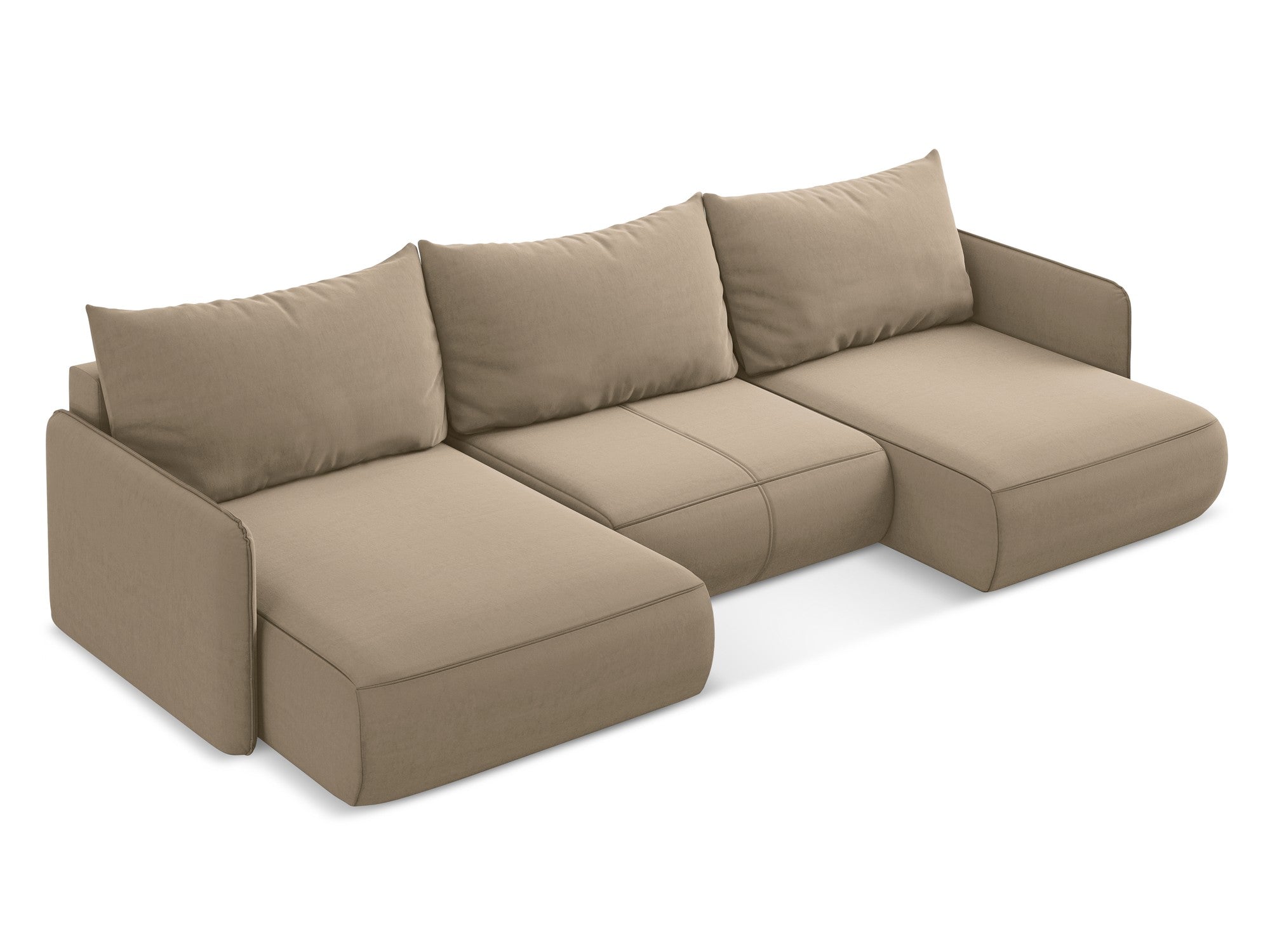 Panoramischer Samt-Ecksofa mit Schlaf-Funktion NANEA dunkelbeige