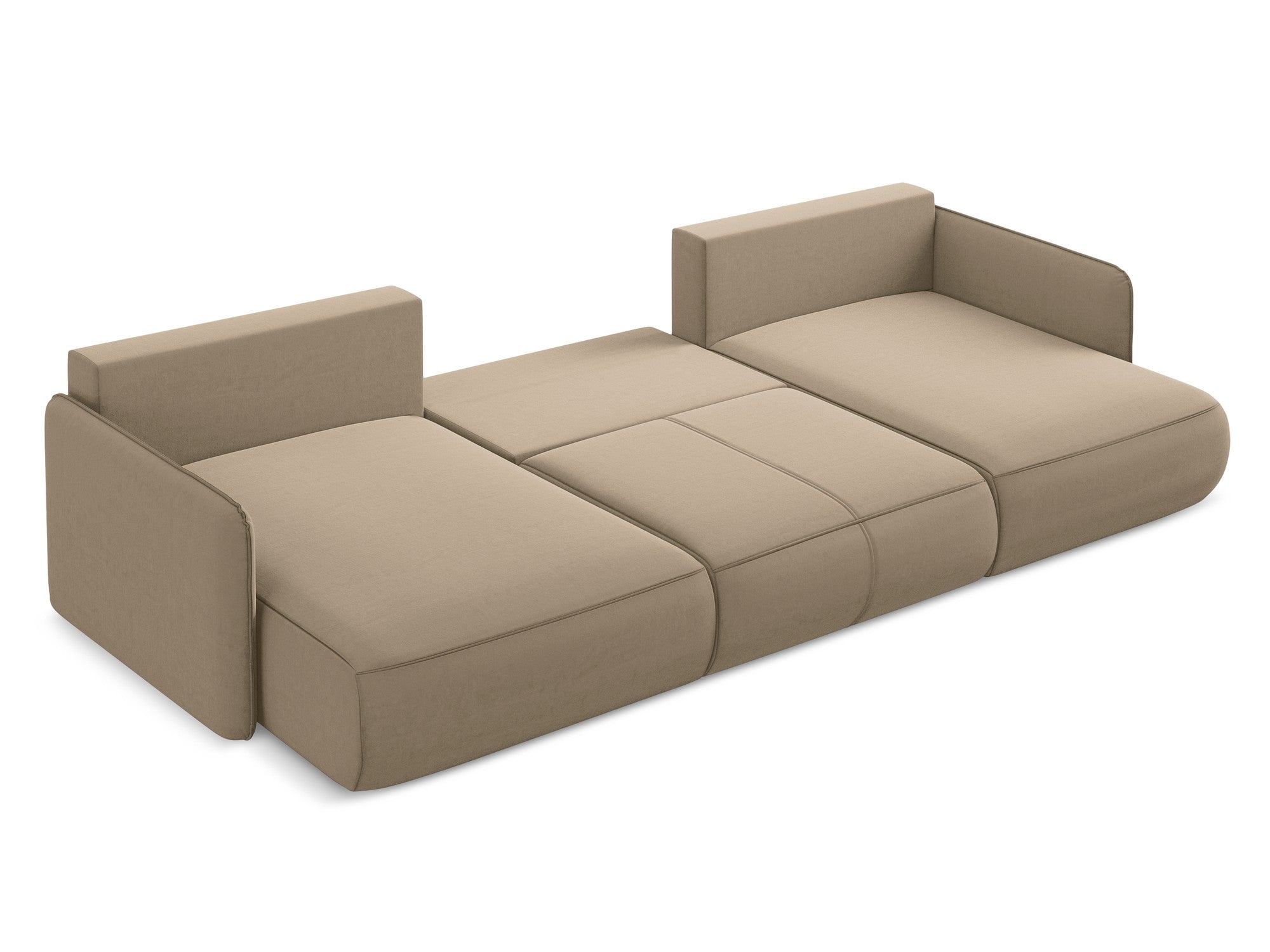 Panoramischer Samt-Ecksofa mit Schlaf-Funktion NANEA dunkelbeige