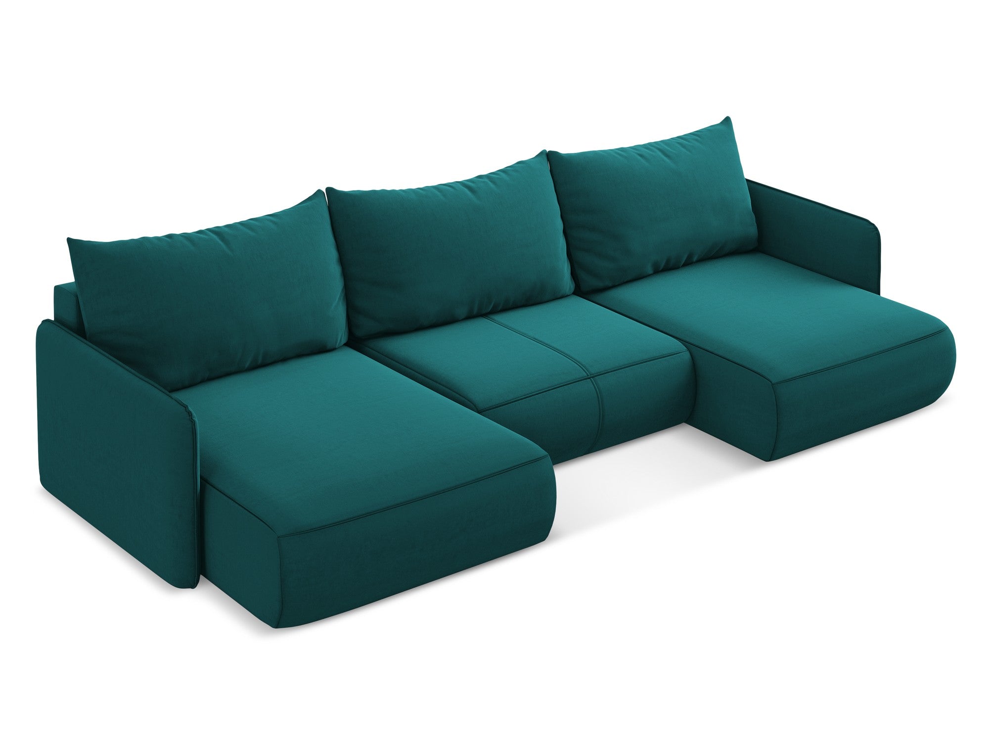 Velvet panoramic corner sofa with sleeping function NANEA sea green