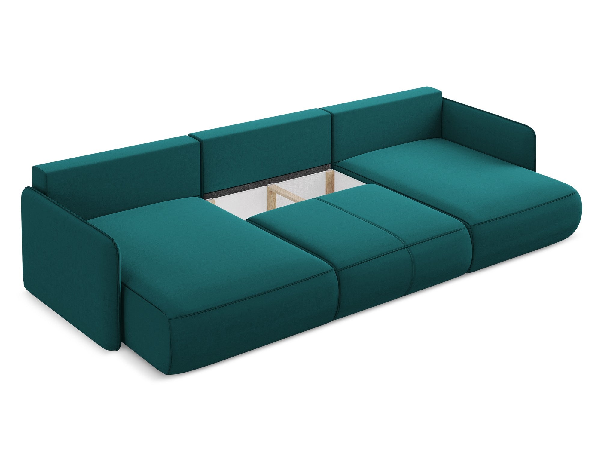 Velvet panoramic corner sofa with sleeping function NANEA sea green