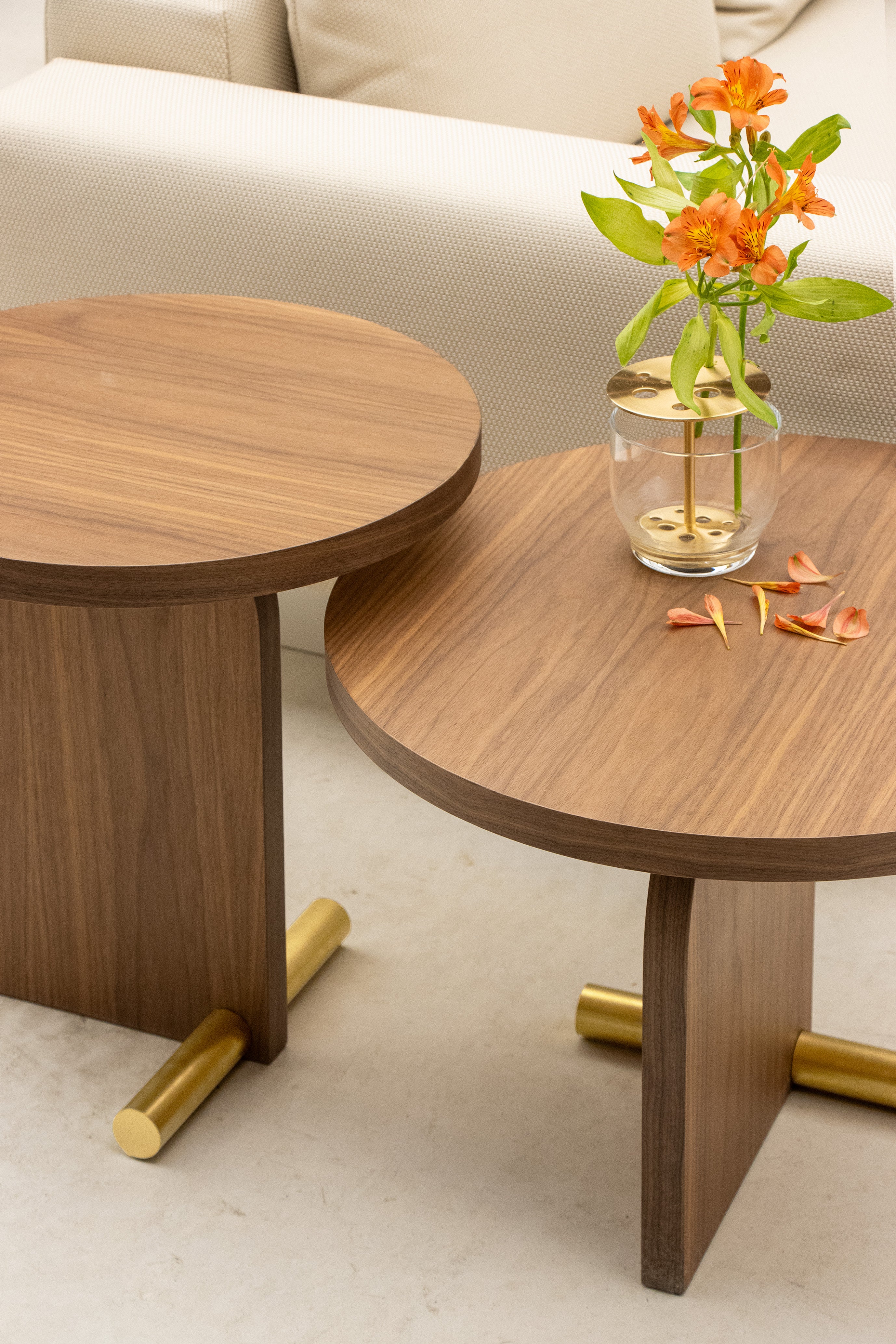 NOVA side table with walnut veneer and brass finish