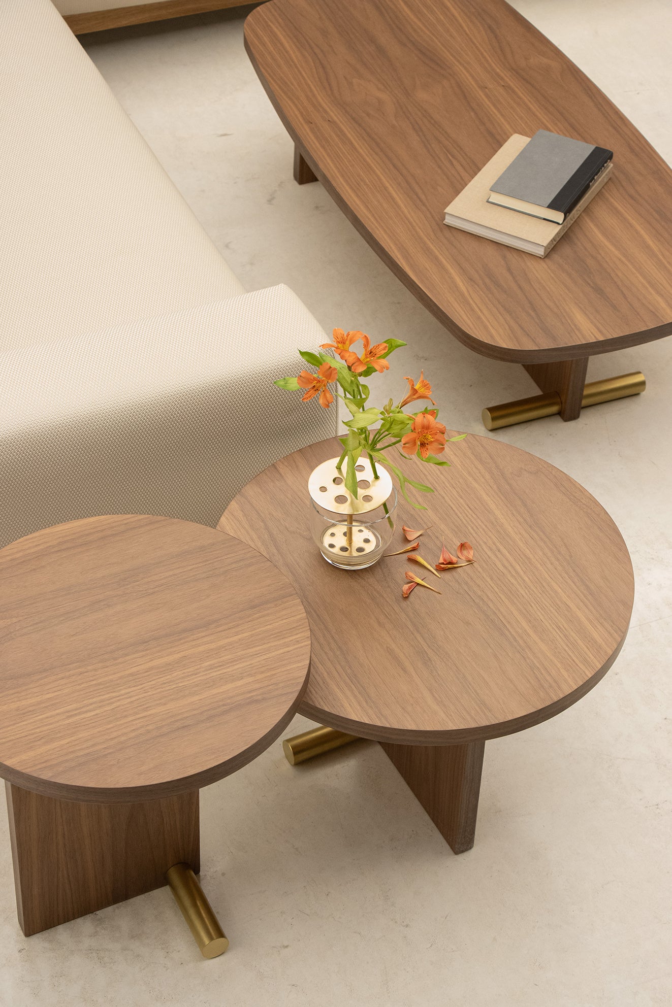 NOVA side table with walnut veneer and brass finish
