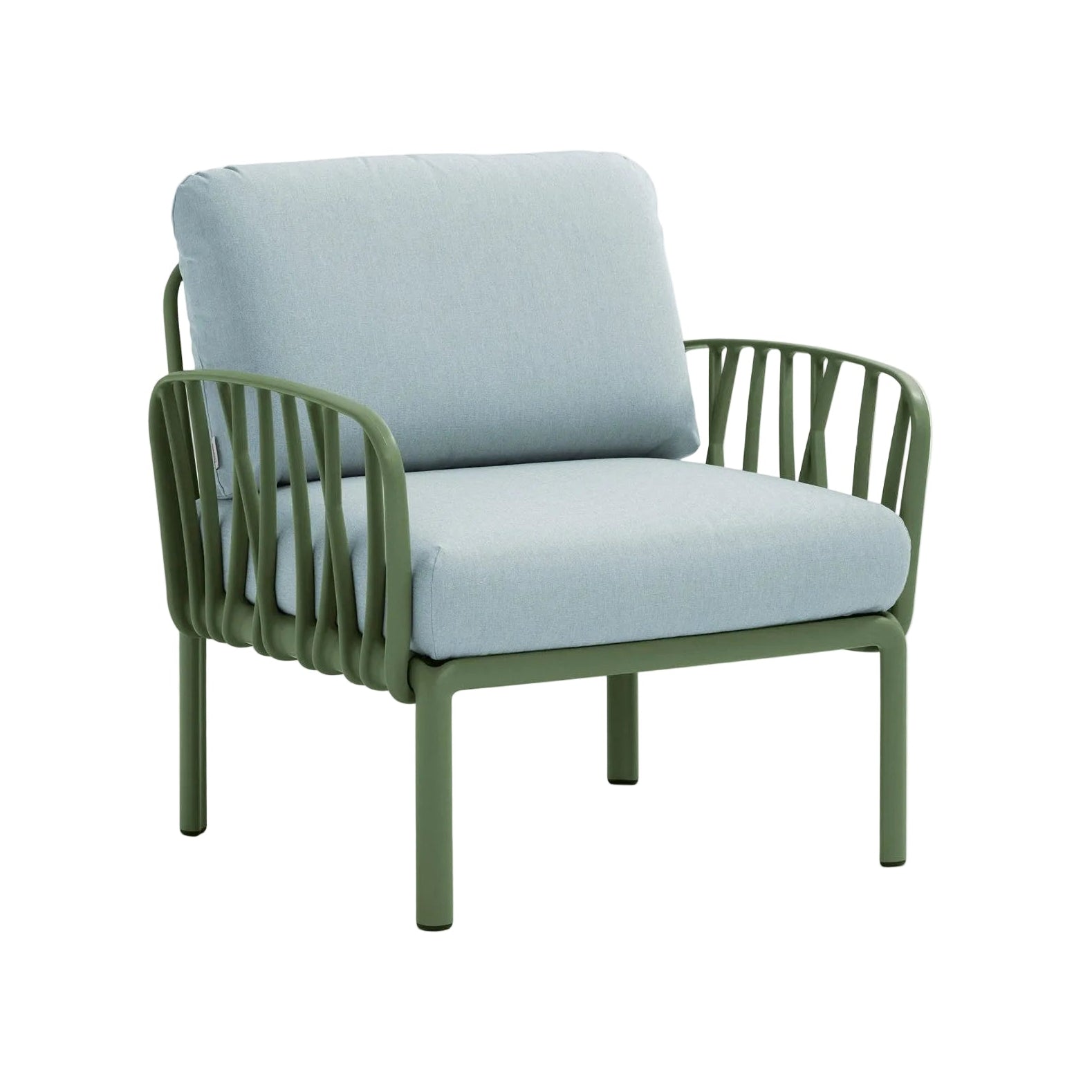 Außenfotel KOMODO in Himmelblau aus Sunbrella® mit grüner Agave-Basis [Antonina] [Amelia spr]