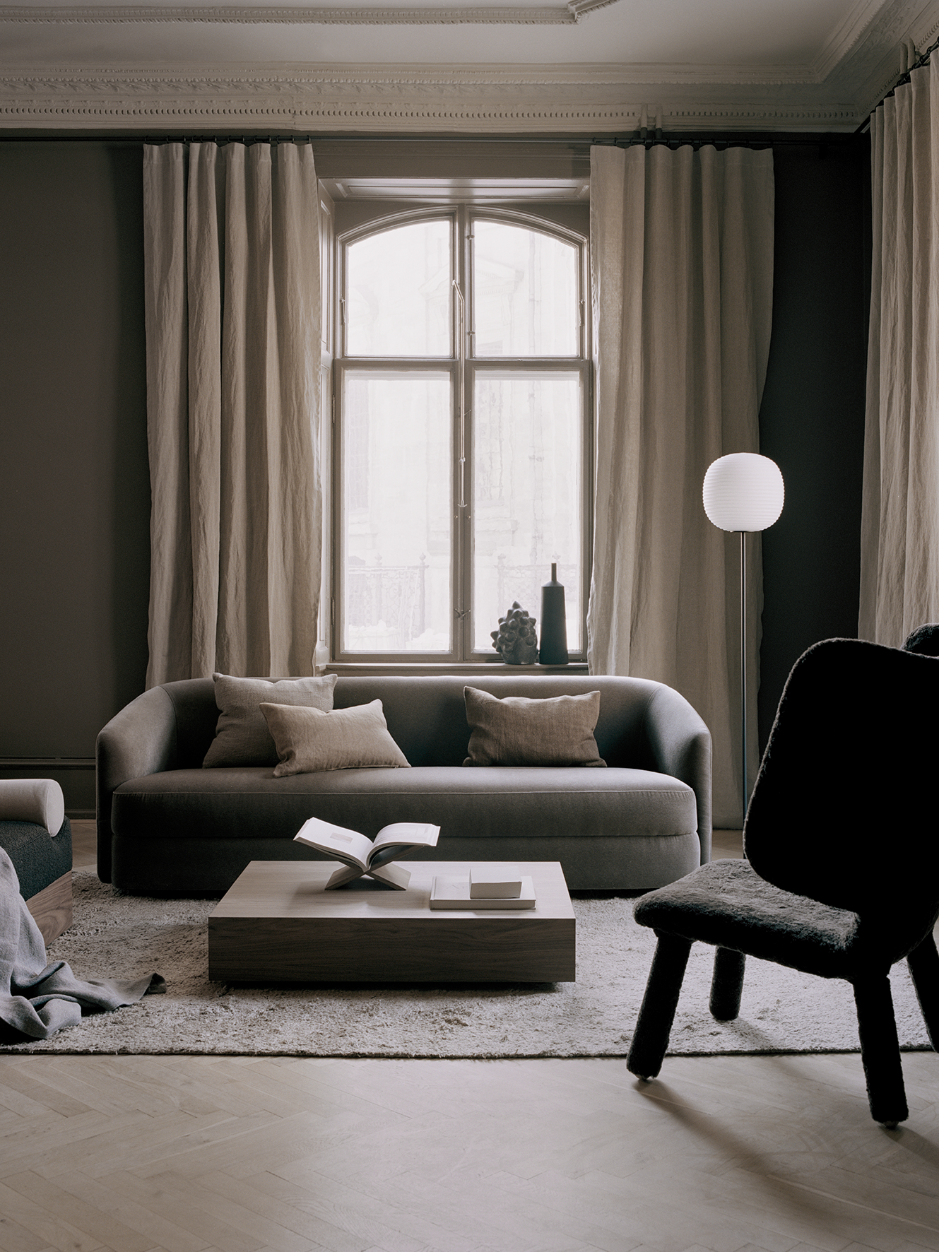 Lantern white floor lamp with a black base