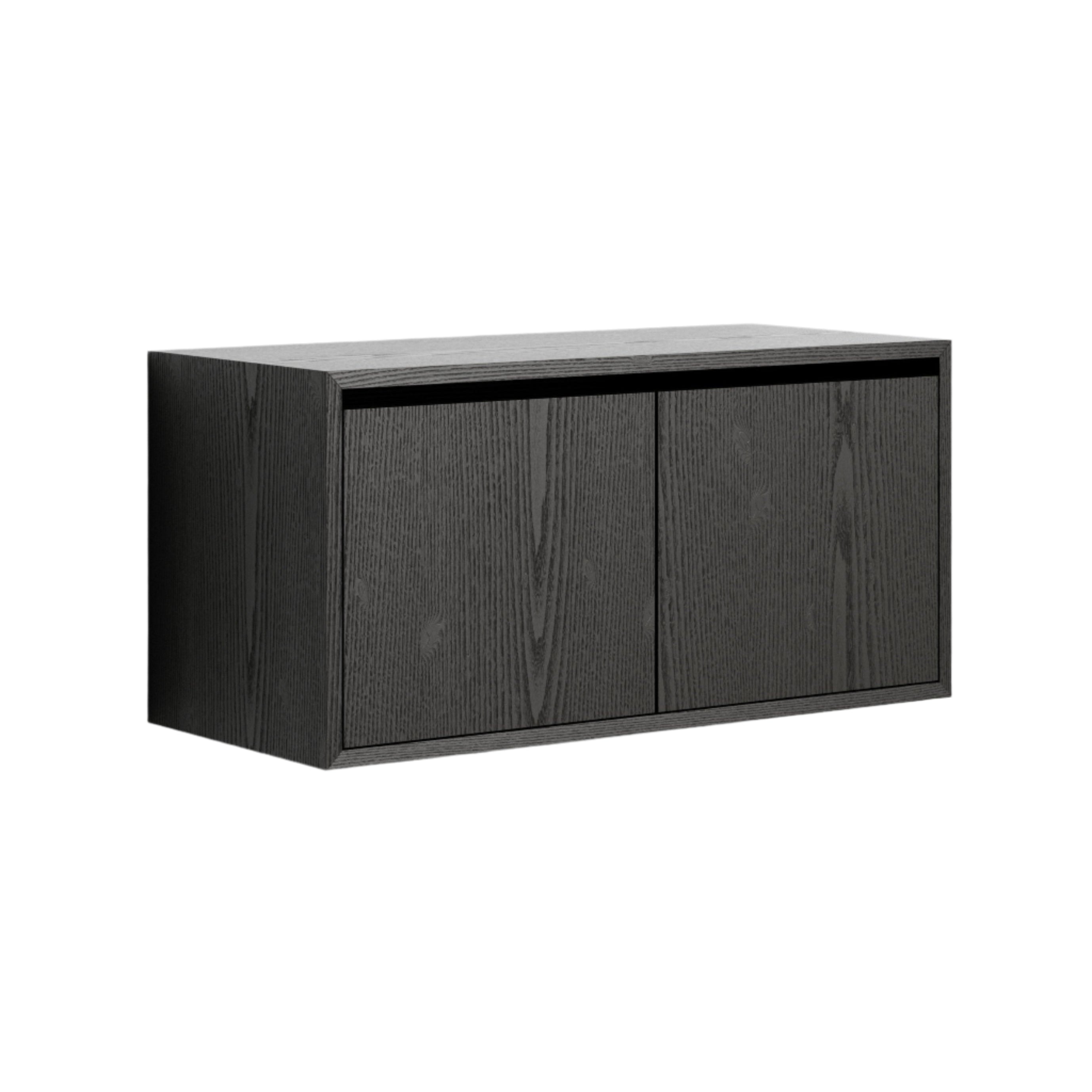 Hanging cabinet with new works door black ash veneer
