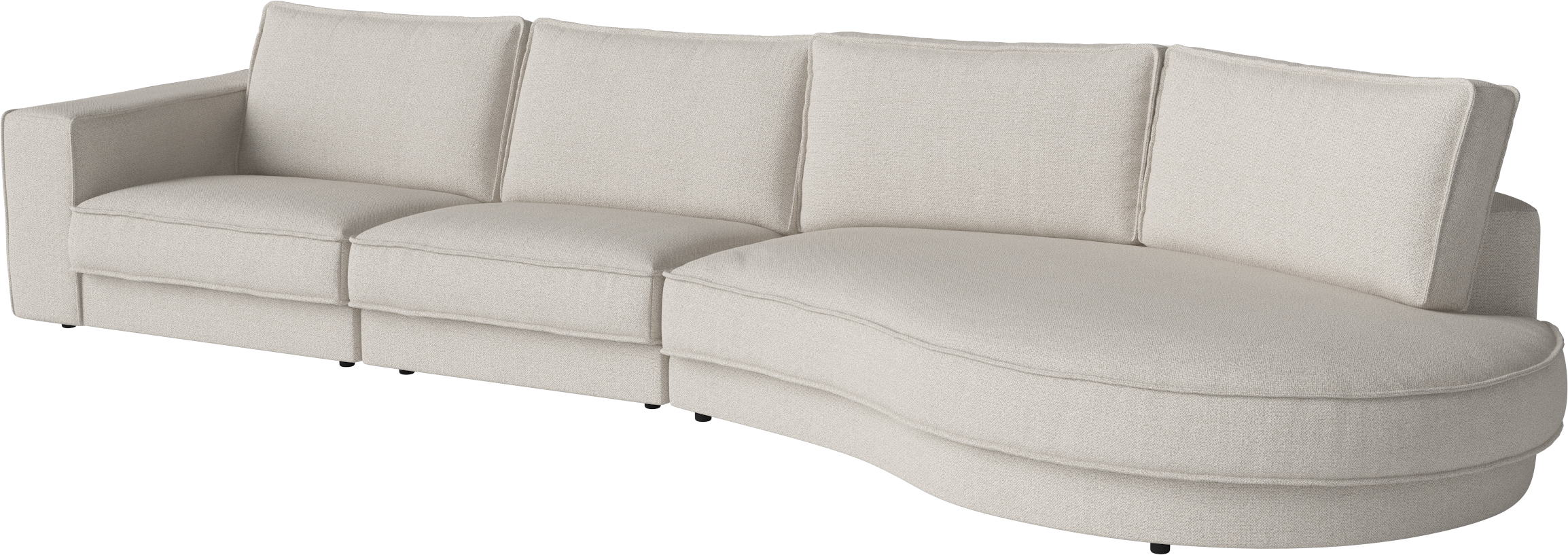 Noora 3-Modul-Sofa mit einer abgerundeten rechten Seite und einer schwarzen Basis