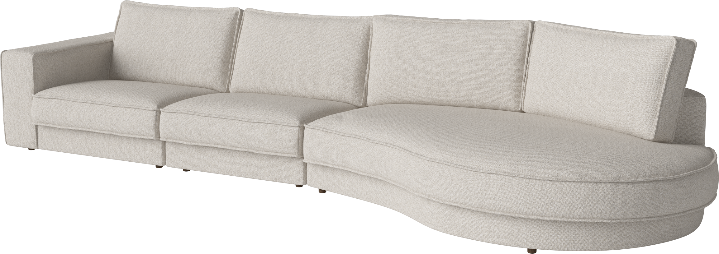 Noora 3-Modul-Sofa mit einer abgerundeten rechten Seite und einer dunklen Basis