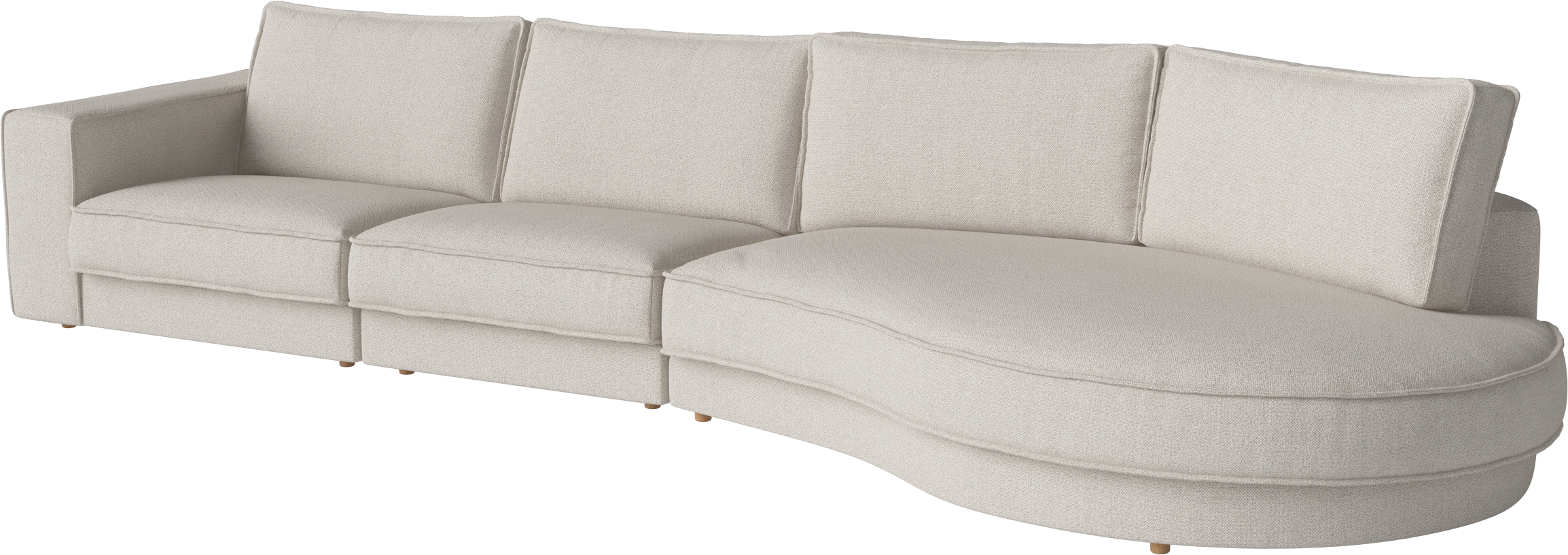 Noora 3-Modul-Sofa mit einer abgerundeten rechten Seite und einer weißten Basis