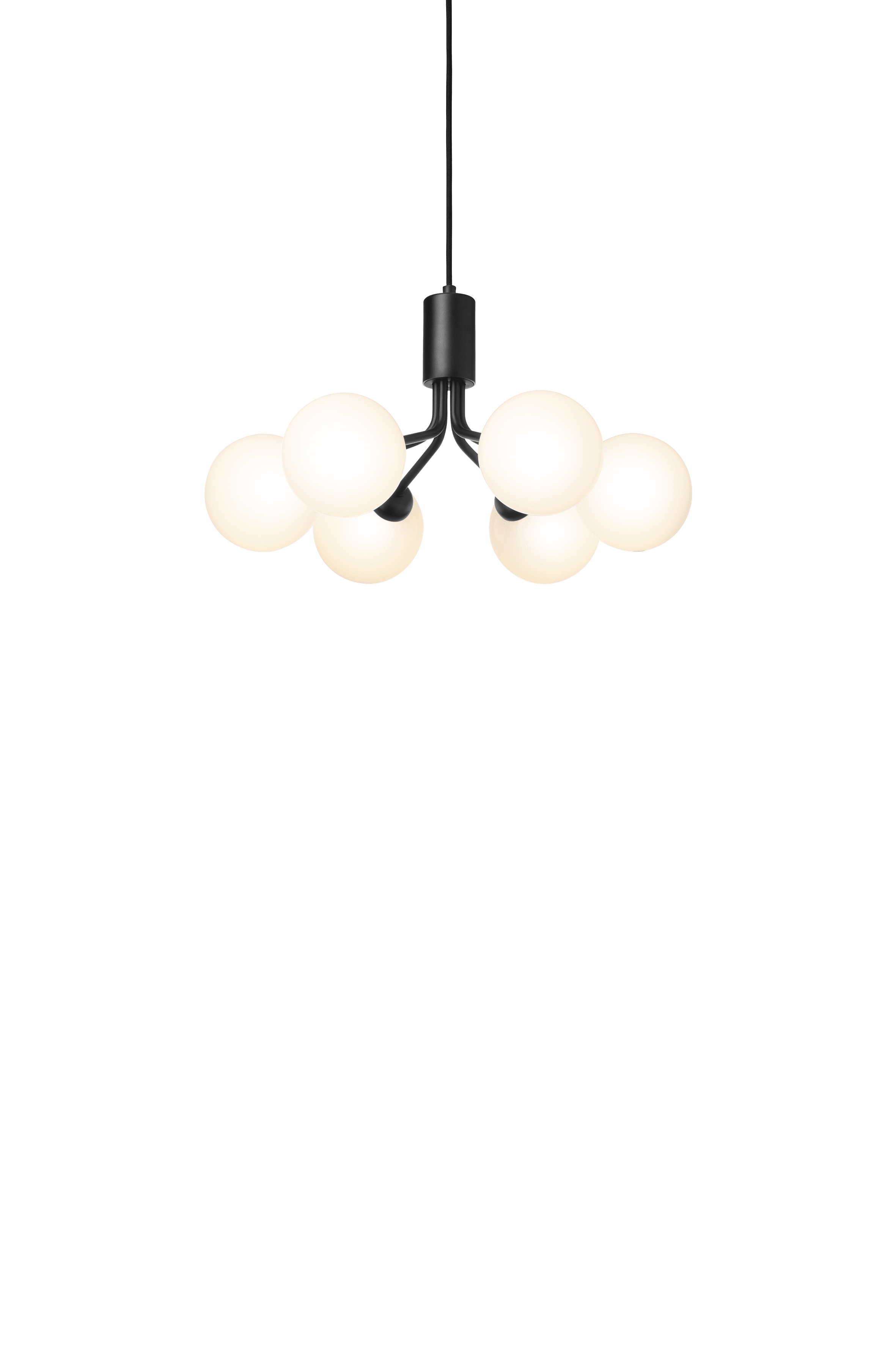 Pendelleuchte APIALES 6 schwarz mit opalem Glas