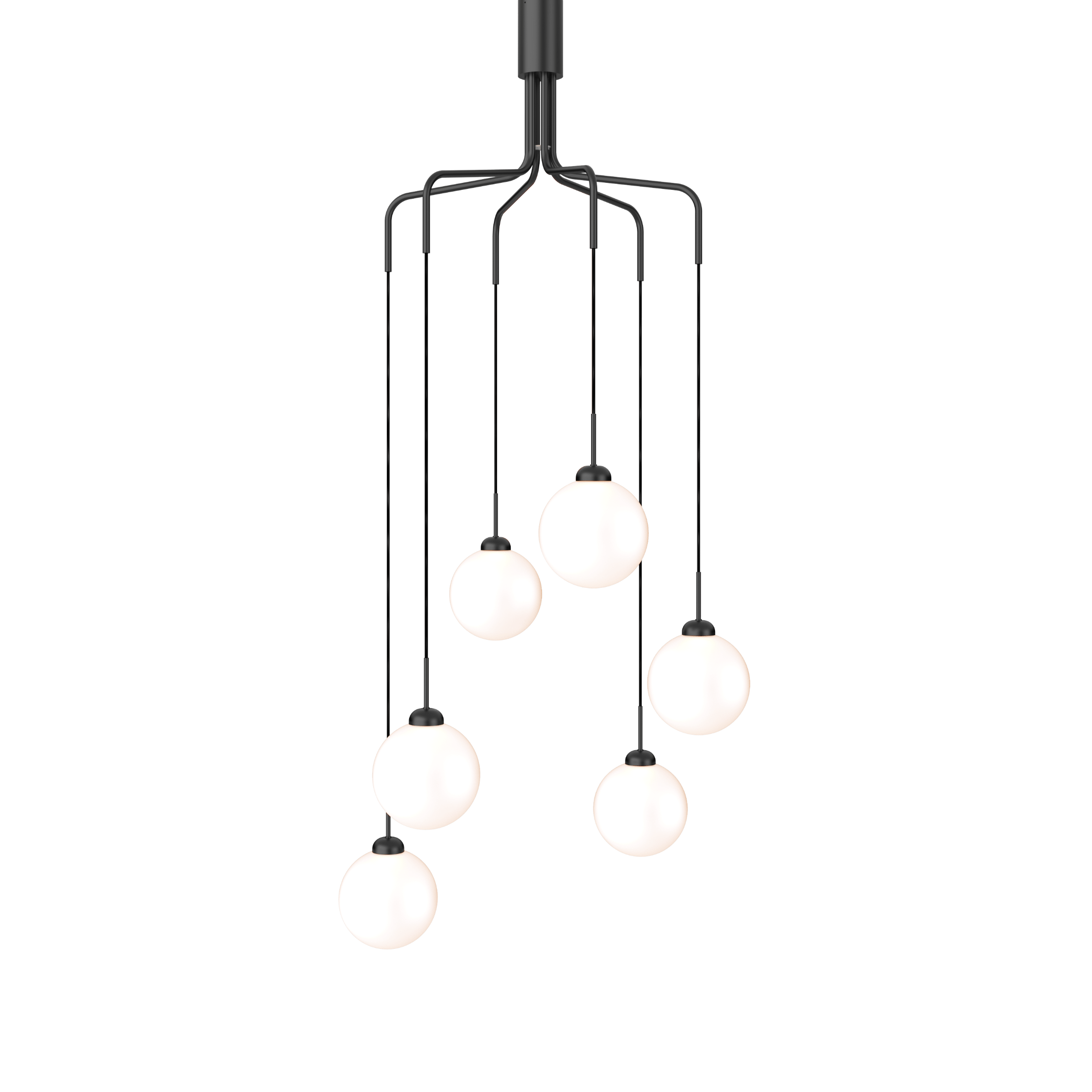 Pendelleuchte APIALES CLUSTER 6 schwarz mit opalem Glas [Antonina] [Amelia spr]