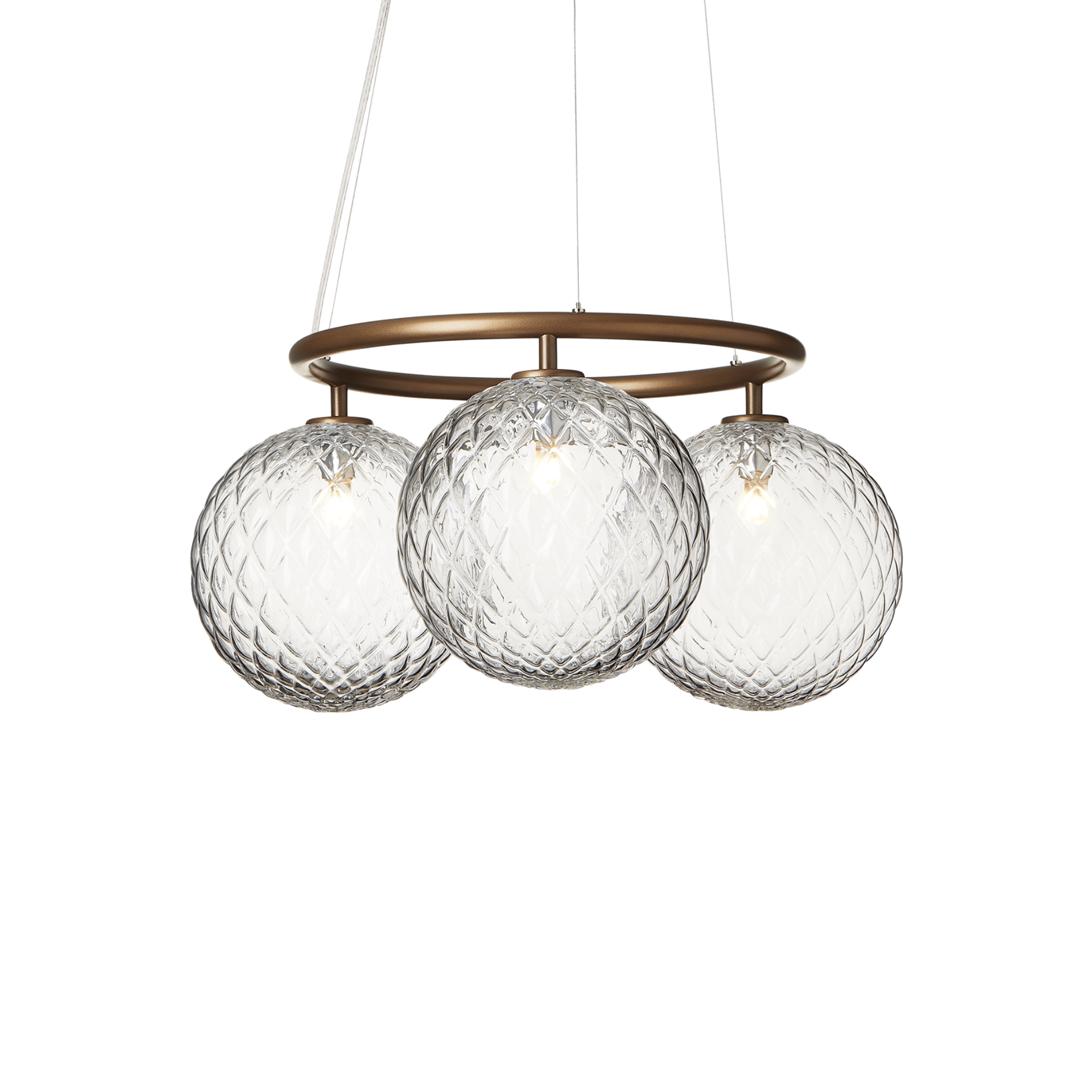 Pendelleuchte MIIRA 3 CIRCULAR dunkelbraun mit transparentem Glas
