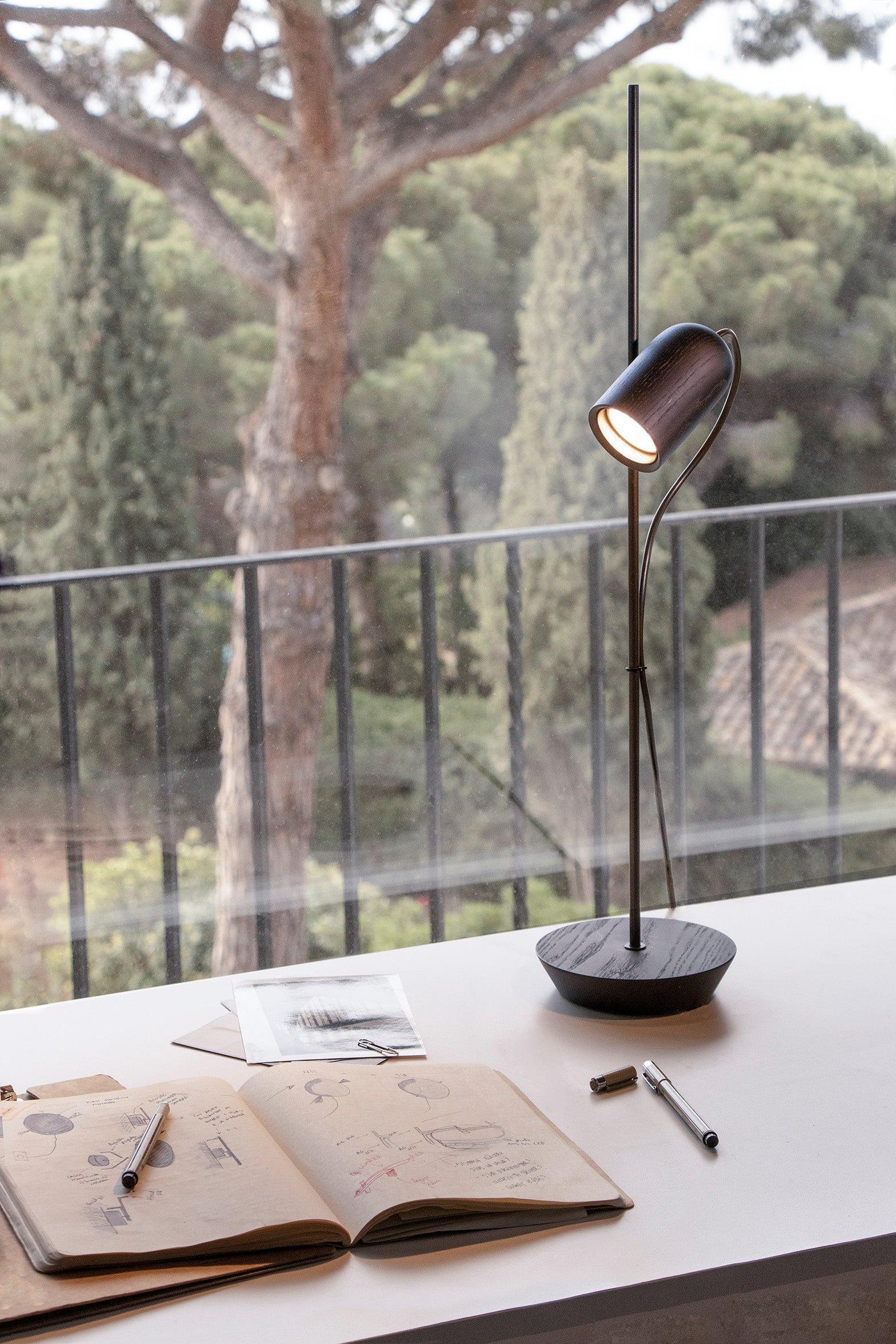 ONFA Table Lamp Black Ash Wood with Graphite Finish