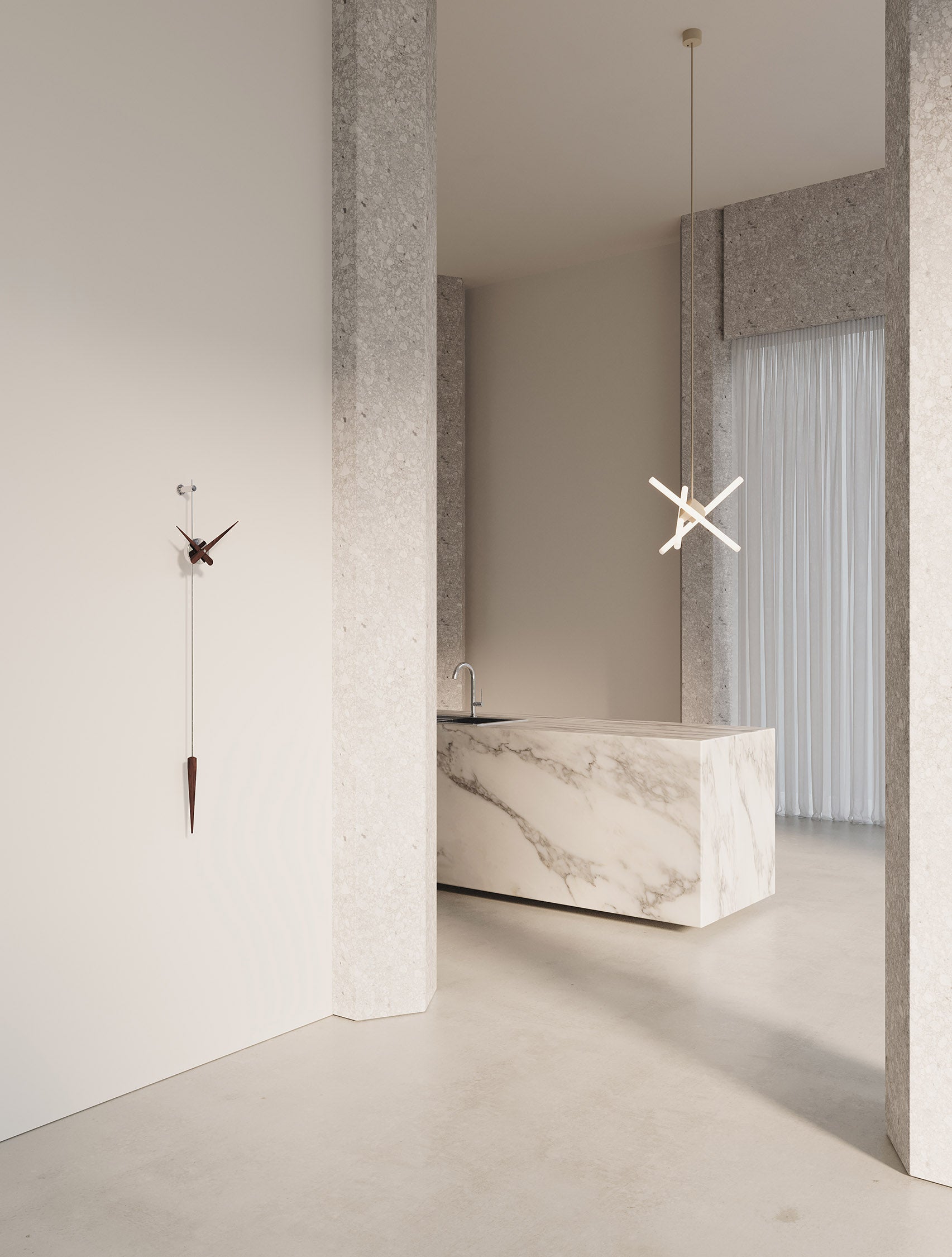 Wanduhr PUNTO Y COMA aus Nussbaum mit Chrom