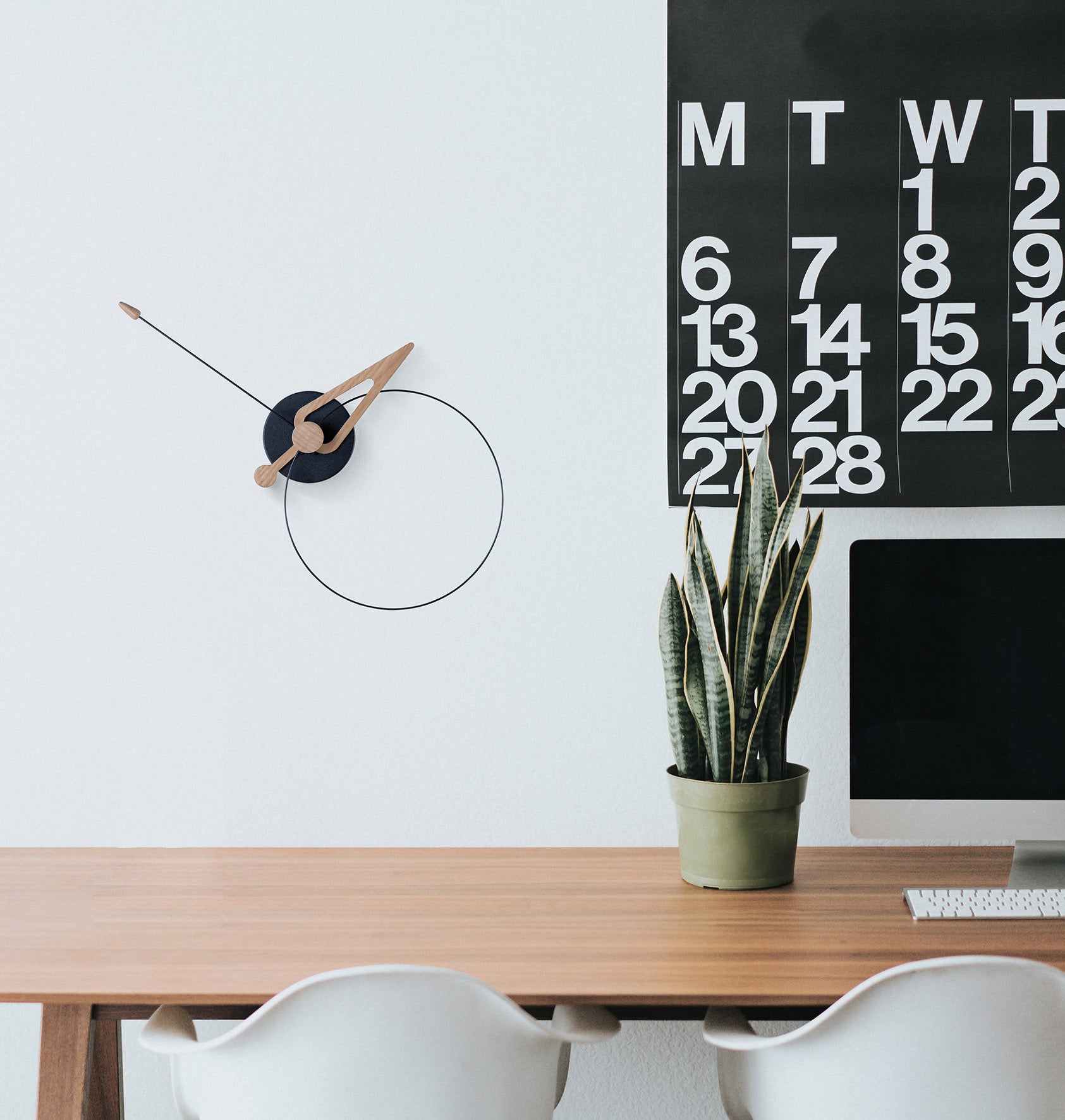 PICO wall clock oak wood with black