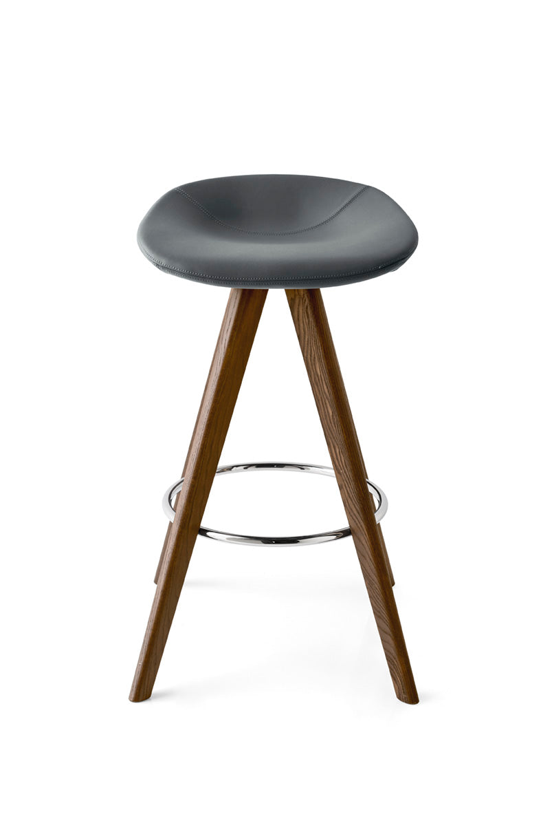 Upholstered BAR STOOL PALM with a dark wooden base