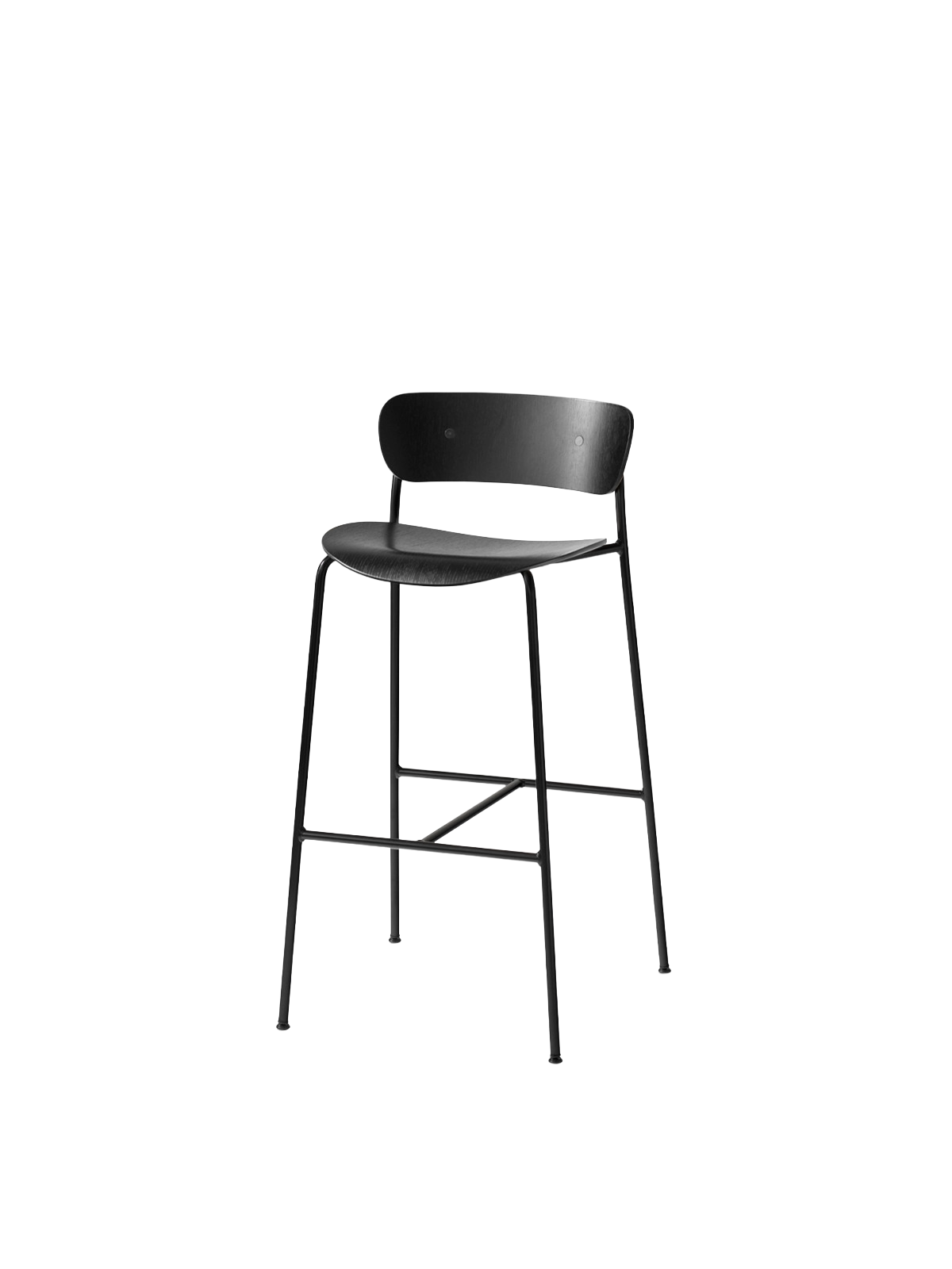 Hocker mit Rückenlehne PAVILION schwarzer lackierte Eiche mit schwarzem Stahlgestell