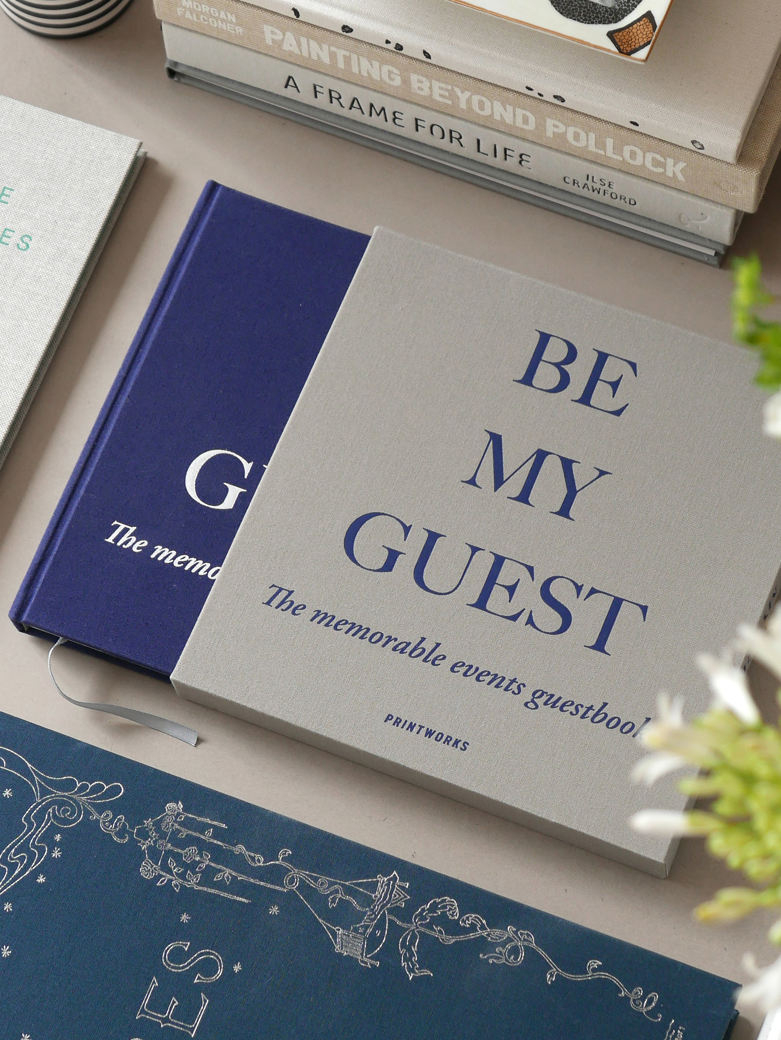 BE MY GUEST Guest Book Gray with Navy Blue