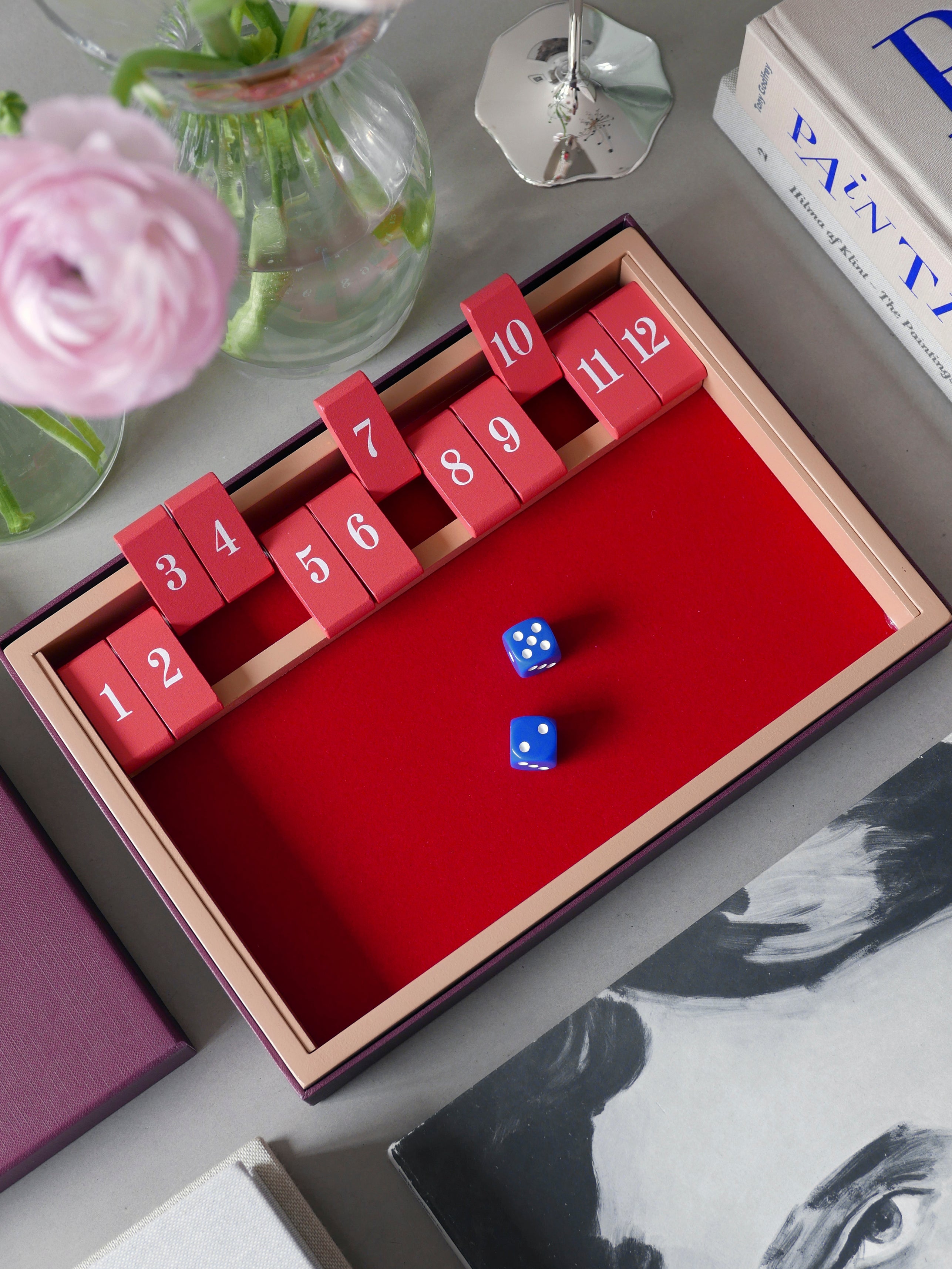 SHUT THE BOX Board Game in Burgundy