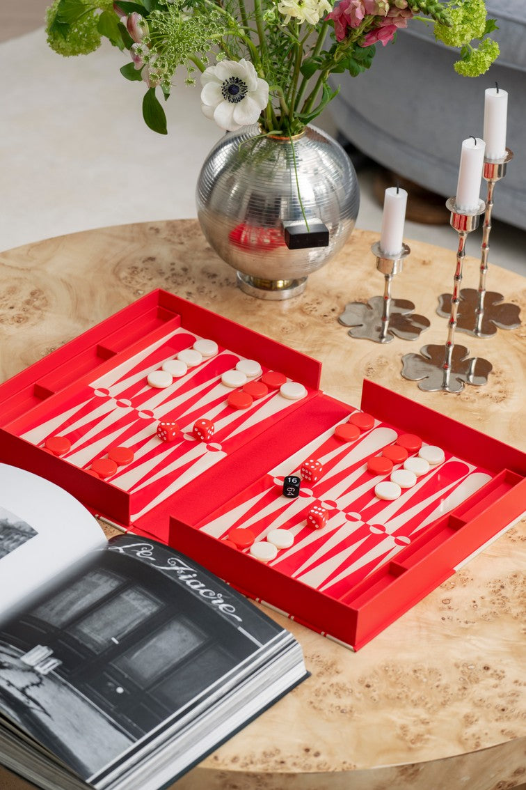 ART OF BACKGAMMON Red and Beige Backgammon Set
