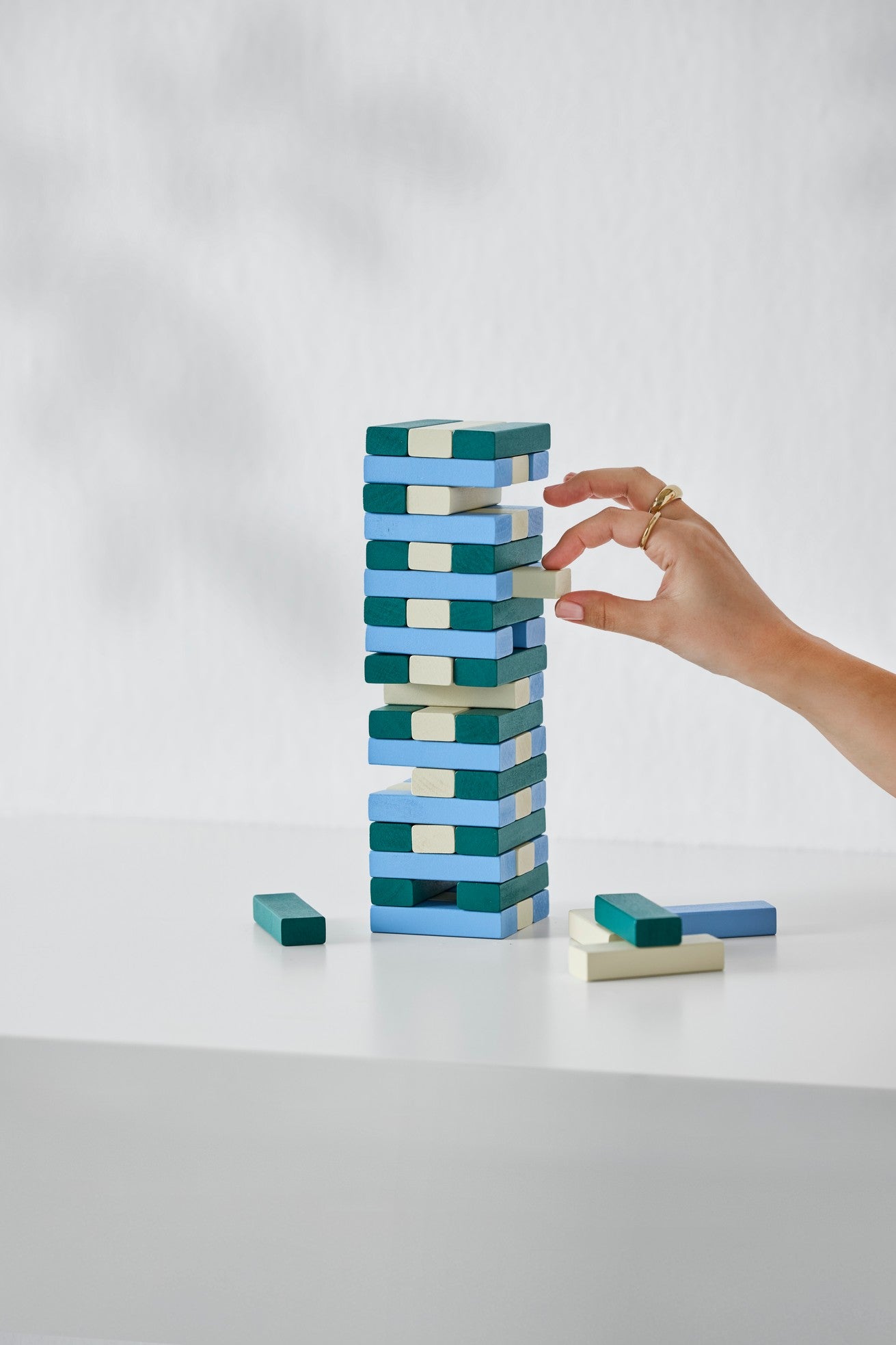 Strategic Yenga Tumbling Tower Blue with Green