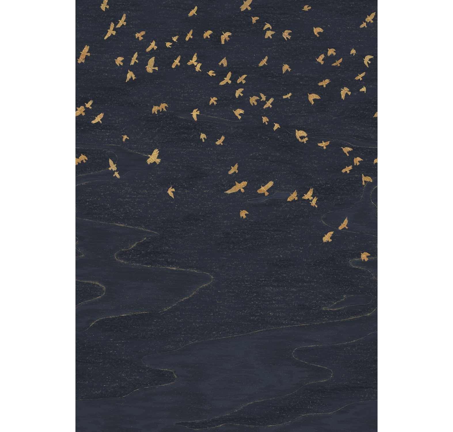 Wandbild mit Tiermotiv Vögel MIGRATION in Marineblau mit Gold