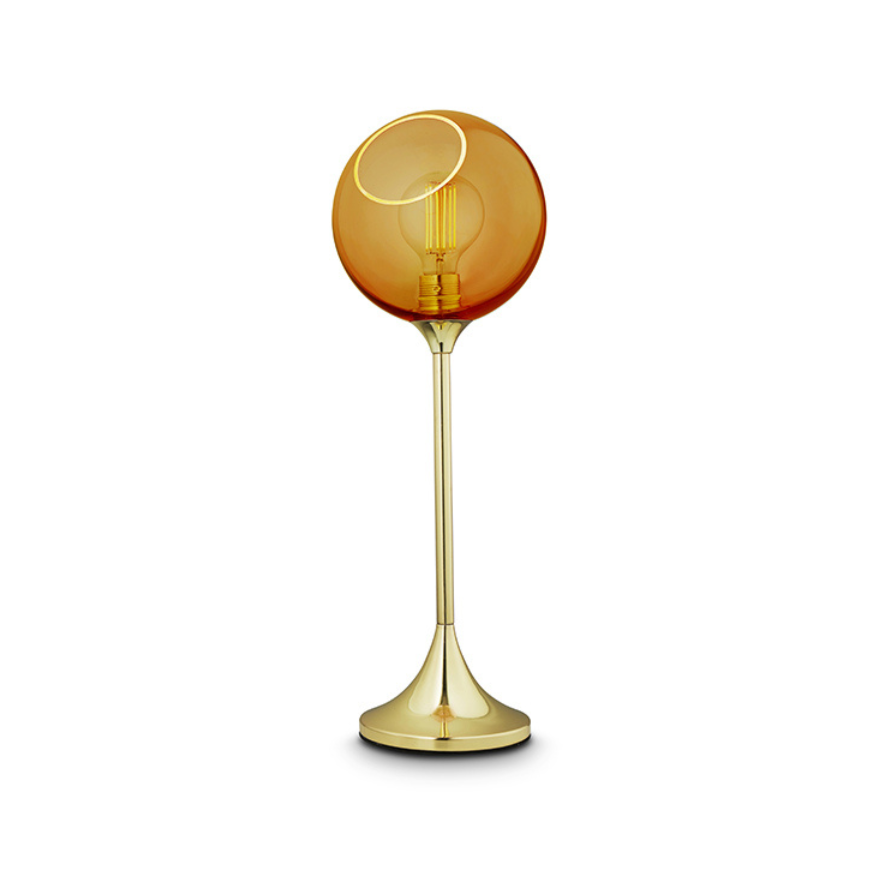 Tischlampe BALLROOM bernsteinfarben mit goldenem Fuß