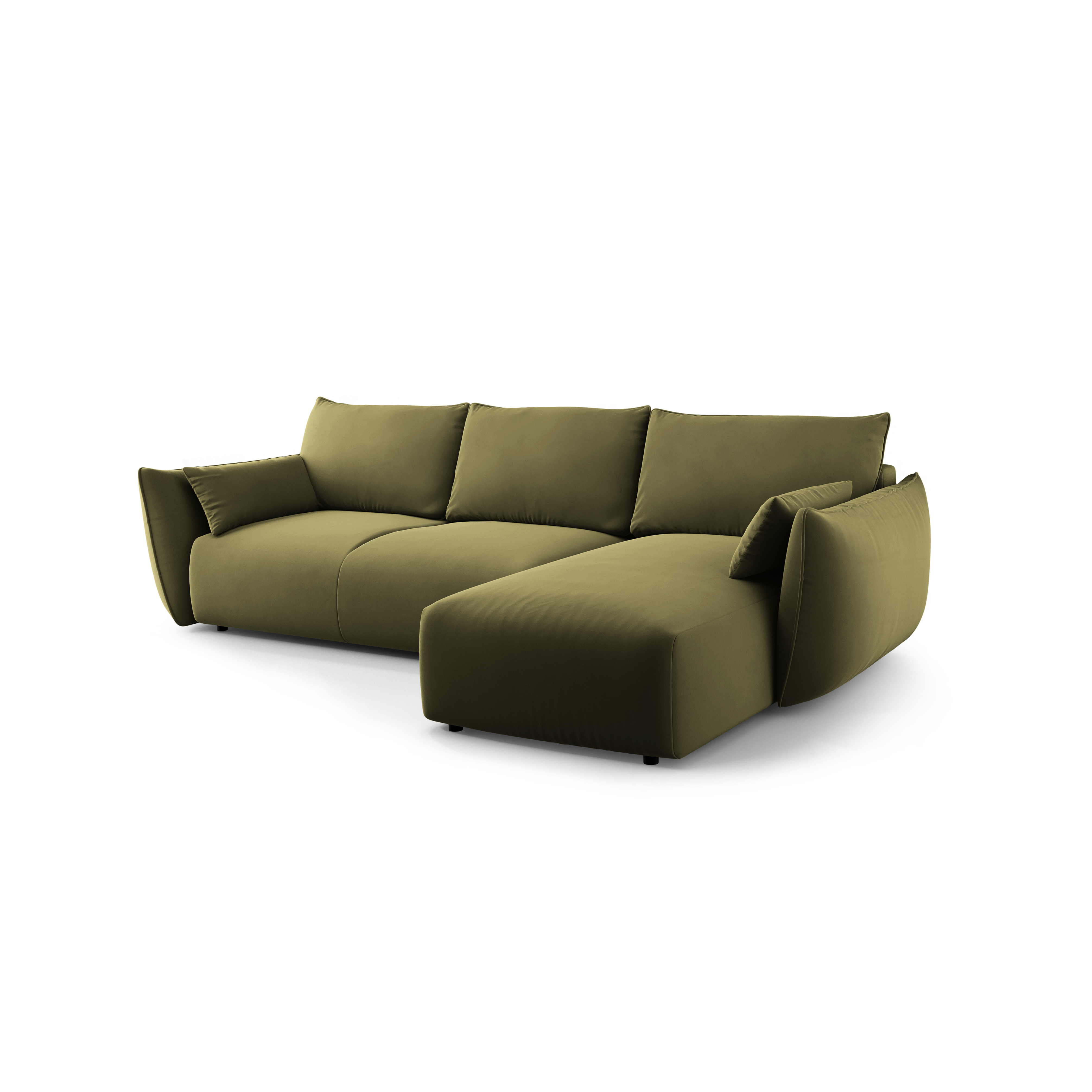 Rechtes Samt-Ecksofa mit Schlaffunktion MATERA oliv