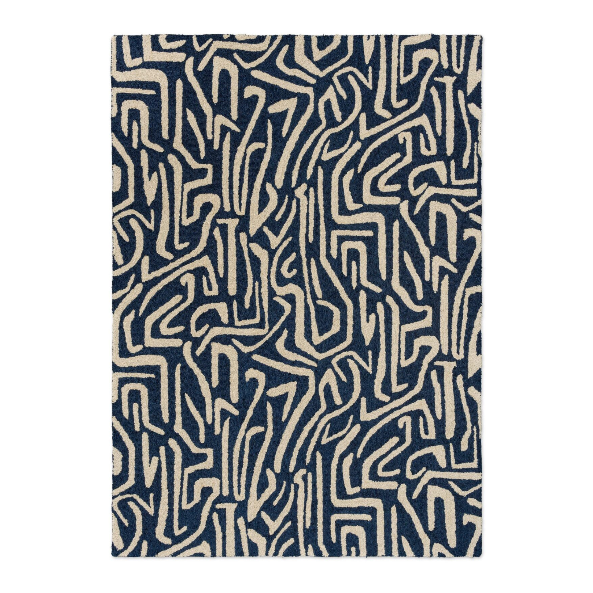 MELODIC Outdoor-Teppich beige und marineblau
