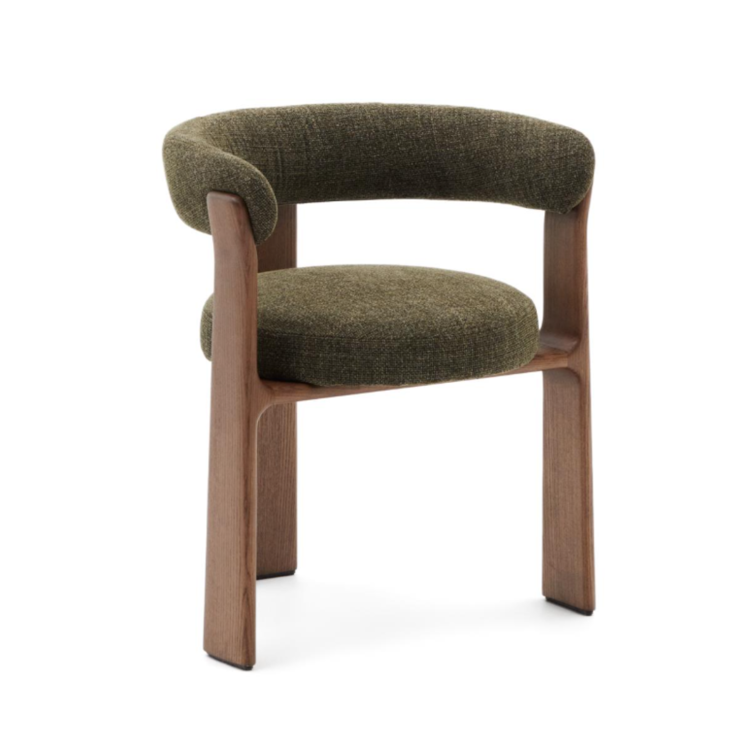 Chair with armrests Granite Green Powlil with a dark wooden base