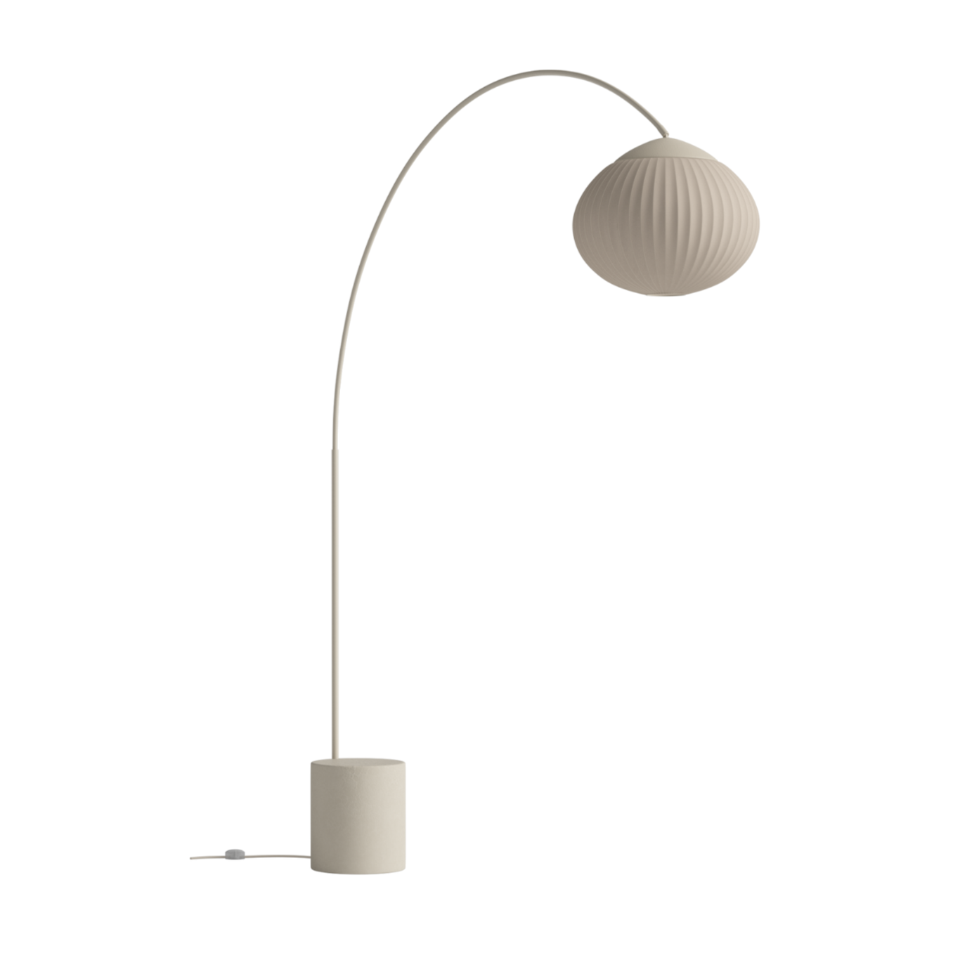 Eichelbodenlampe Beige mit einer Basis aus Sahne Beton