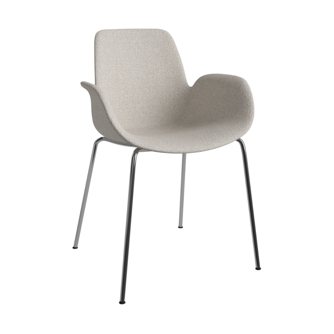 Chair with seed armrests upholstered with a steel base