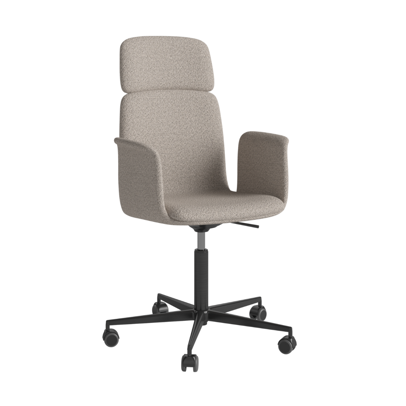 Office armchair with palm armrests upholstered with a black base