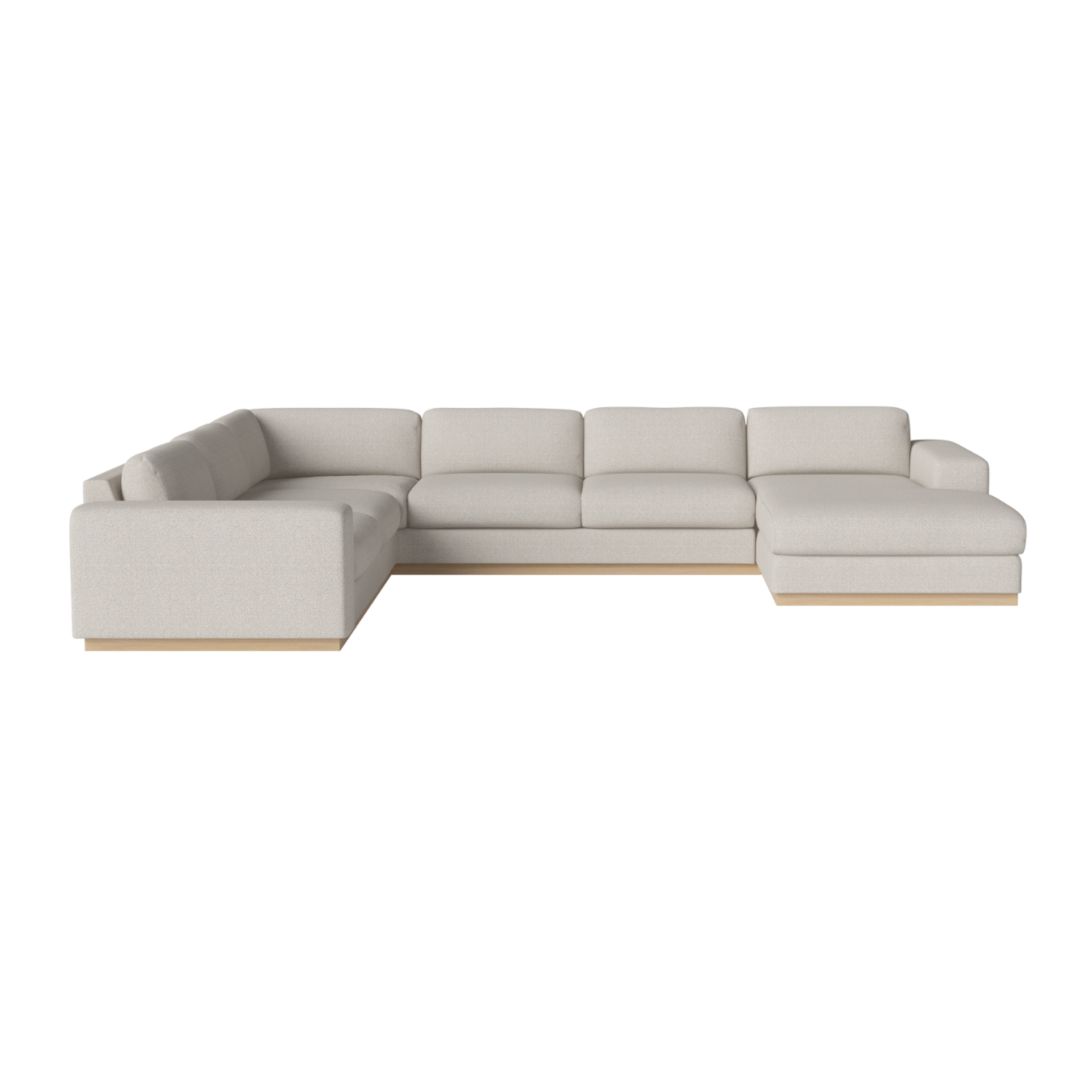 A corner with a sight -sided sepia chaise with a whitewashed base