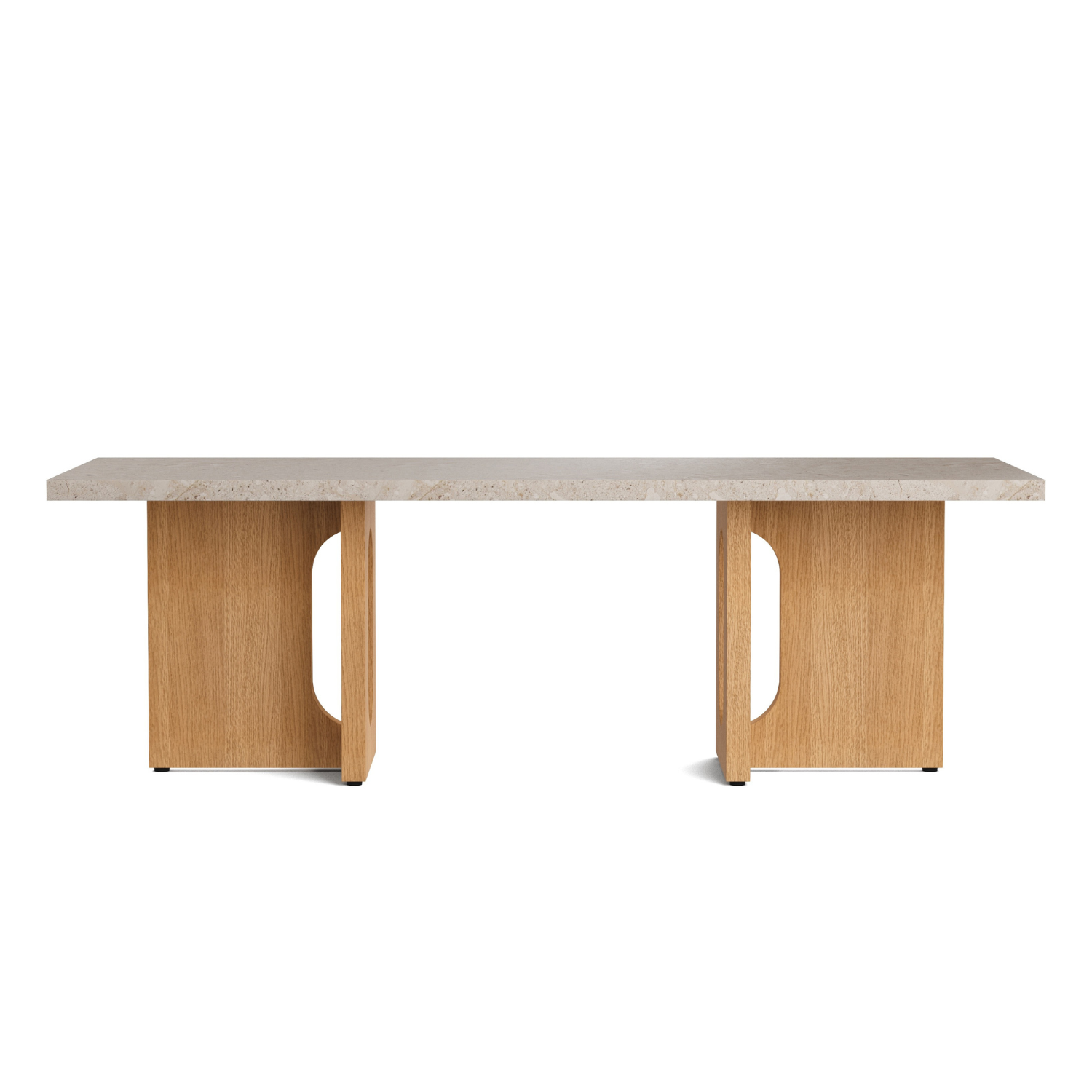 Couchtisch ANDROGYNE beige Marmor mit Eichenbasis