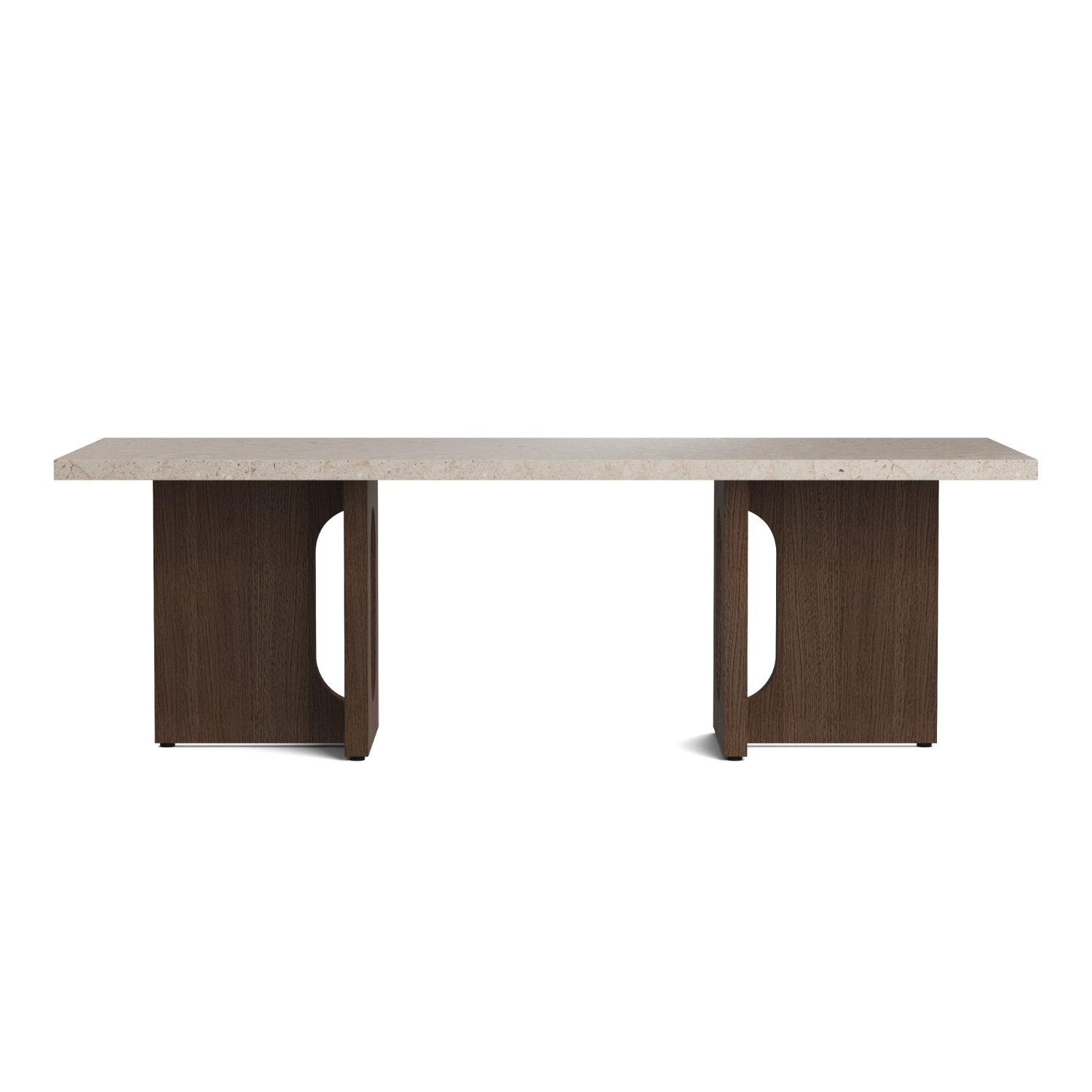 Couchtisch ANDROGYNE beige Marmor mit dunklem Eichenfuß