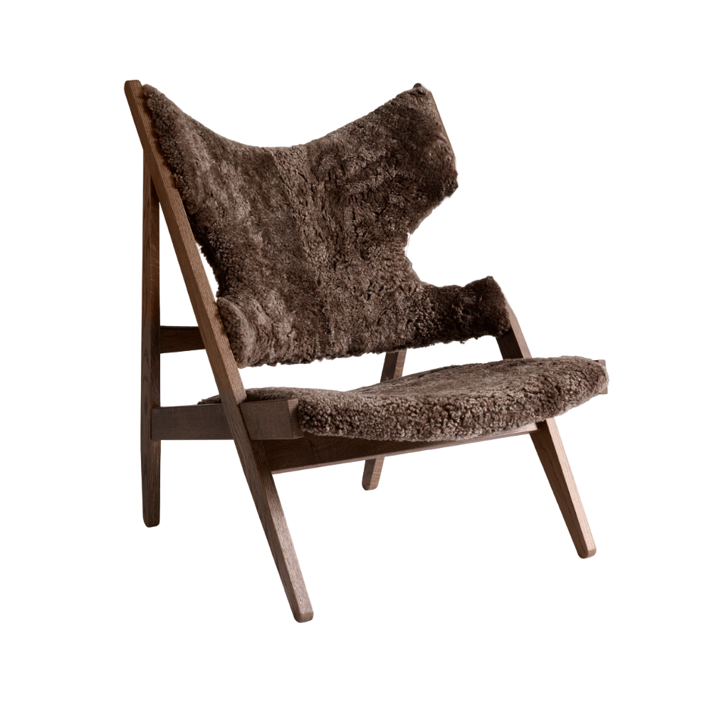 Sessel KNITTING dunkelbraunes Schafsleder mit dunklem Eichenfuß