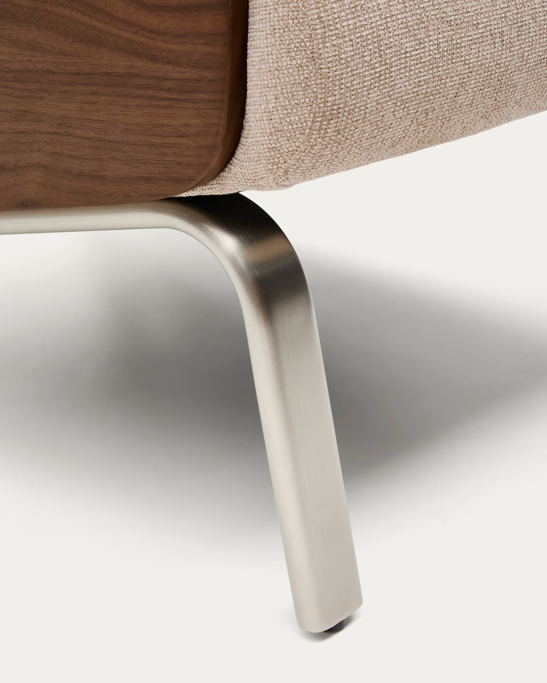2-seater Sofa AMSEN light brown with walnut plywood and steel base