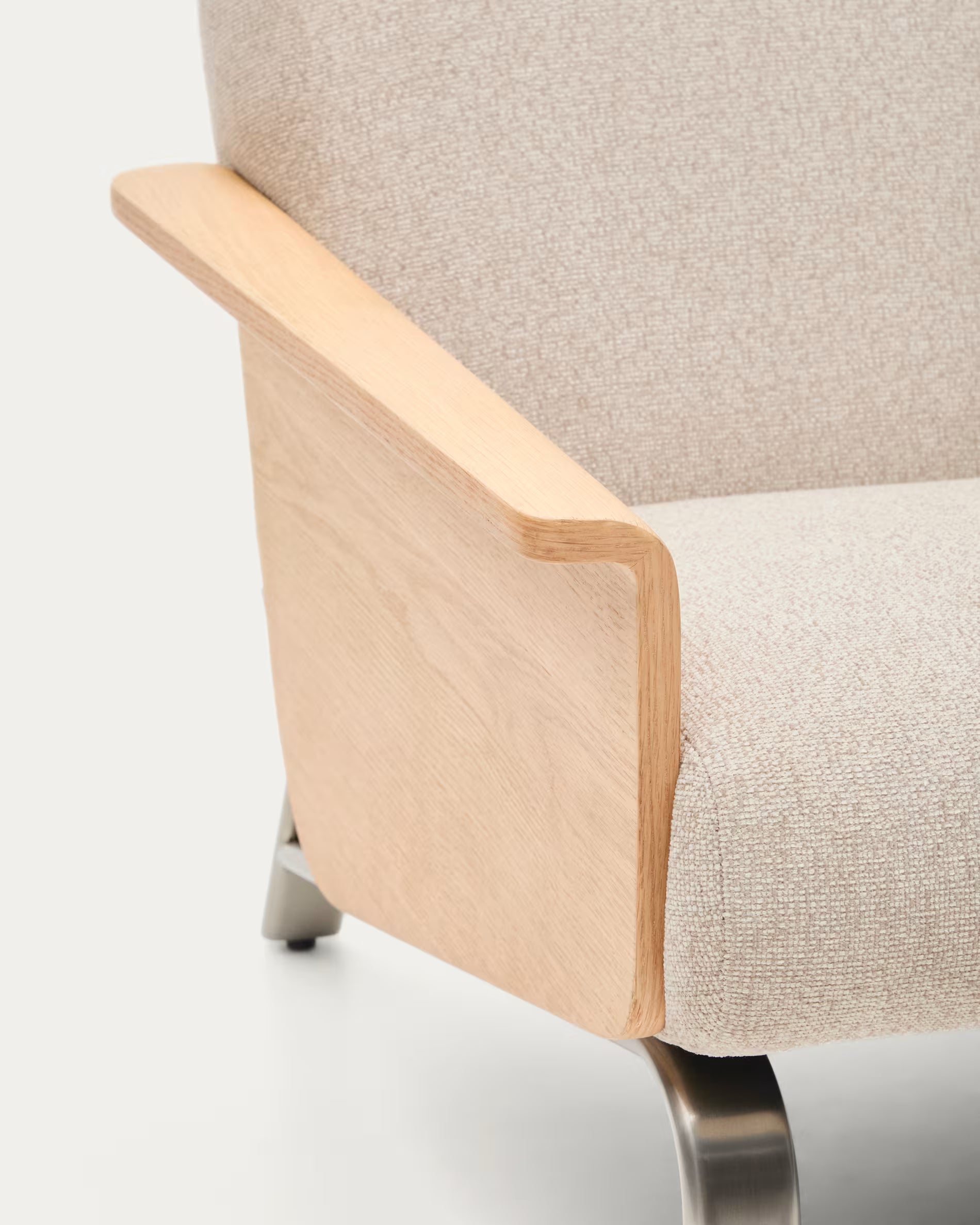Sofa 2-sitzig AMSEN beige mit Eichenfurnier und Stahlgestell