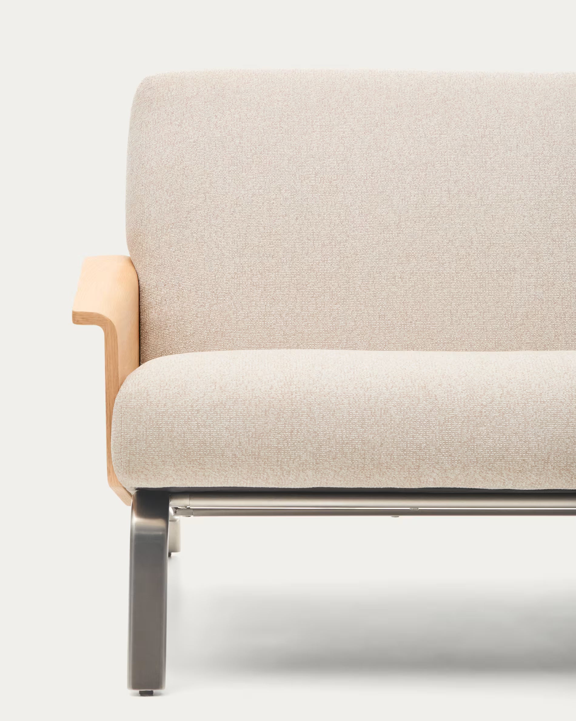 3-Sitzer Sofa AMSEN beige mit Eichenfurnier und Stahlgestell