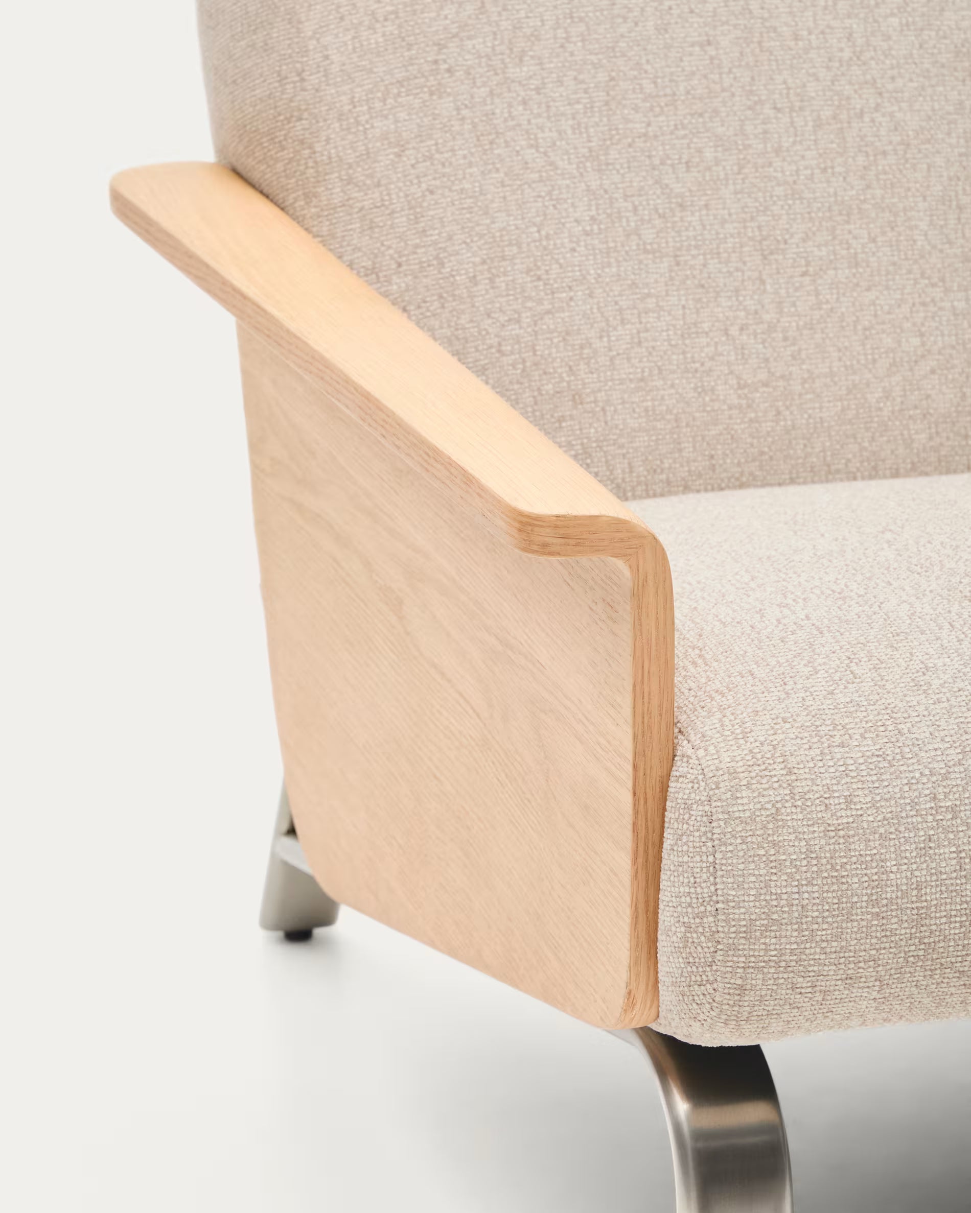 3-Sitzer Sofa AMSEN beige mit Eichenfurnier und Stahlgestell