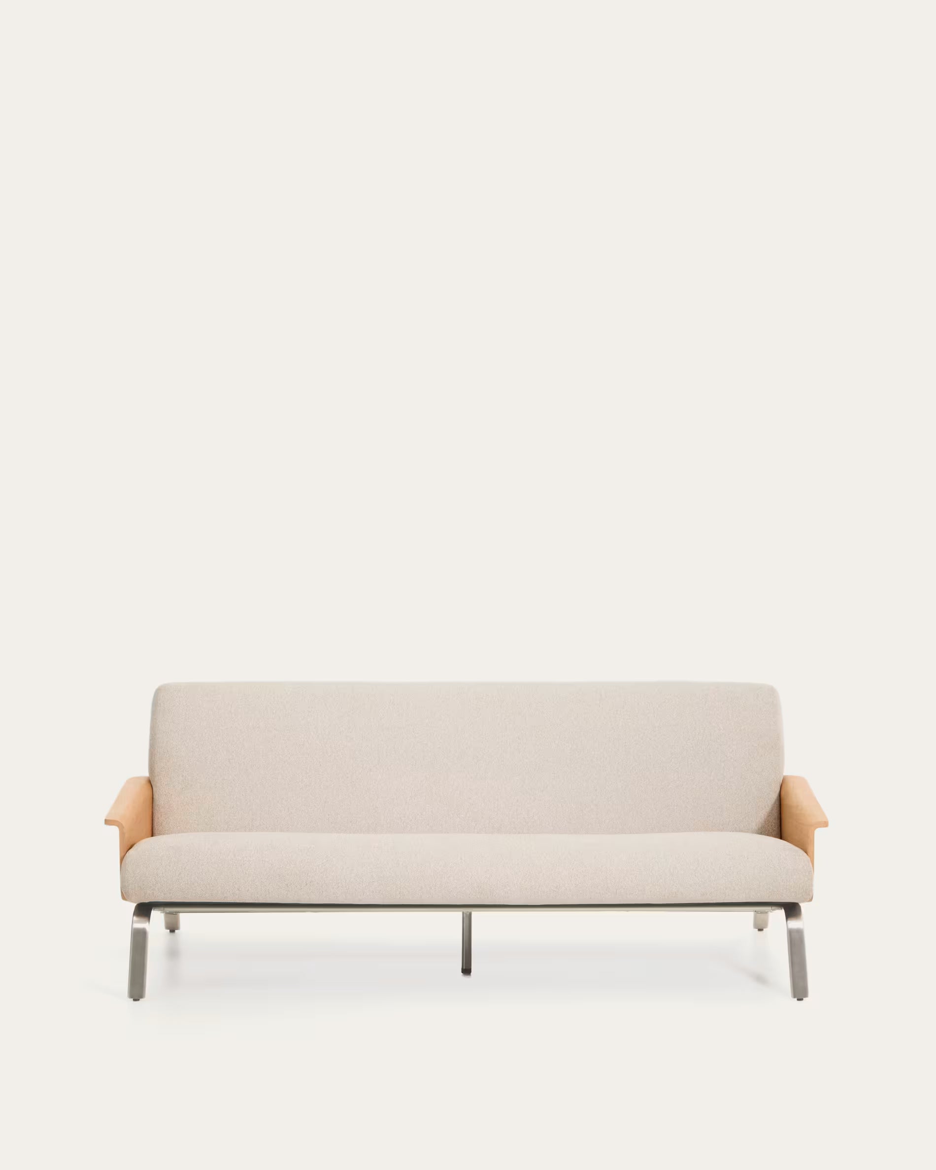 3-Sitzer Sofa AMSEN beige mit Eichenfurnier und Stahlgestell