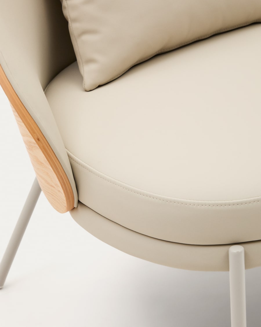 Eama Beige Stuhl Eco -Leder mit Asche Finish