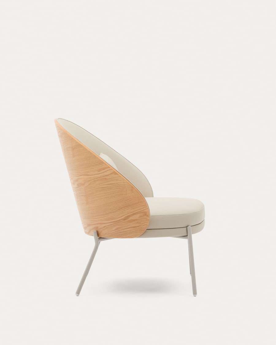 Eama Beige Stuhl Eco -Leder mit Asche Finish