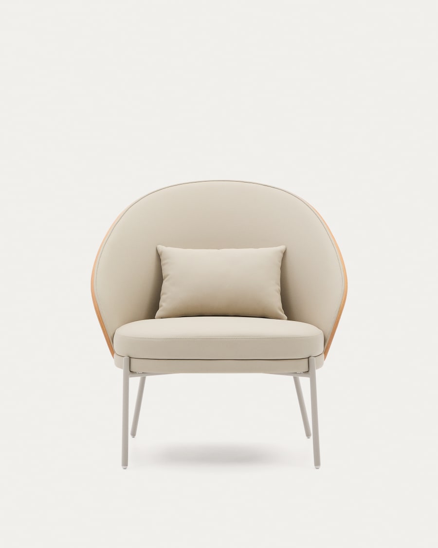 Eama Beige Stuhl Eco -Leder mit Asche Finish