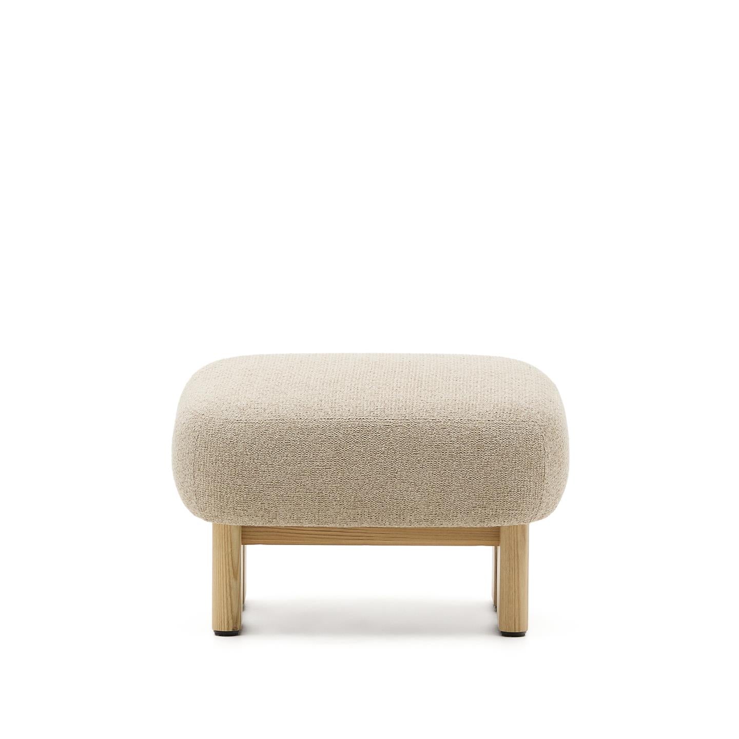 NEMA Beigefarbener Chenille-Pouf mit Eschenholzsockel
