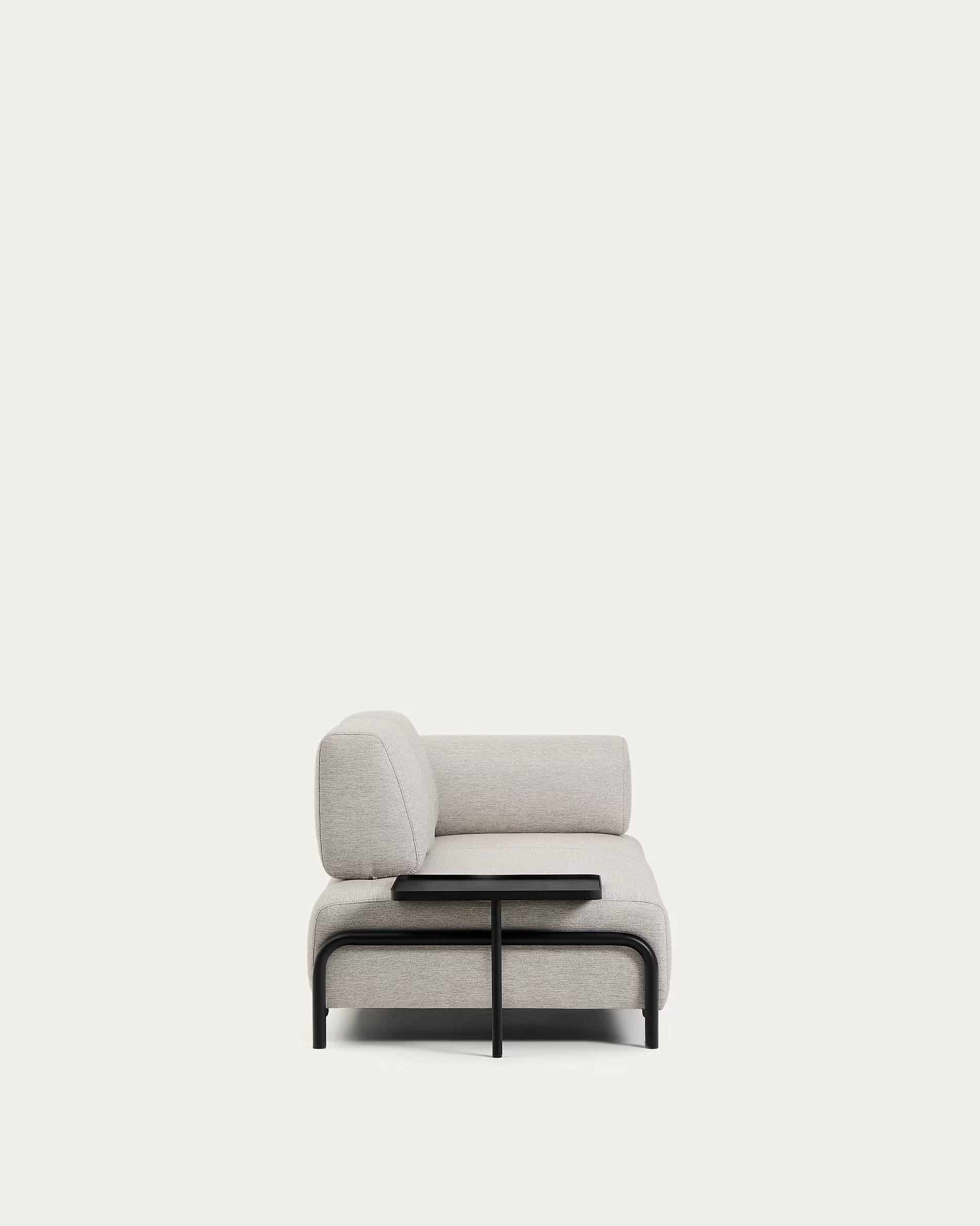 2-sitziges Sofa linksseitig mit Regal COMPO grau-beige mit schwarzem Gestell
