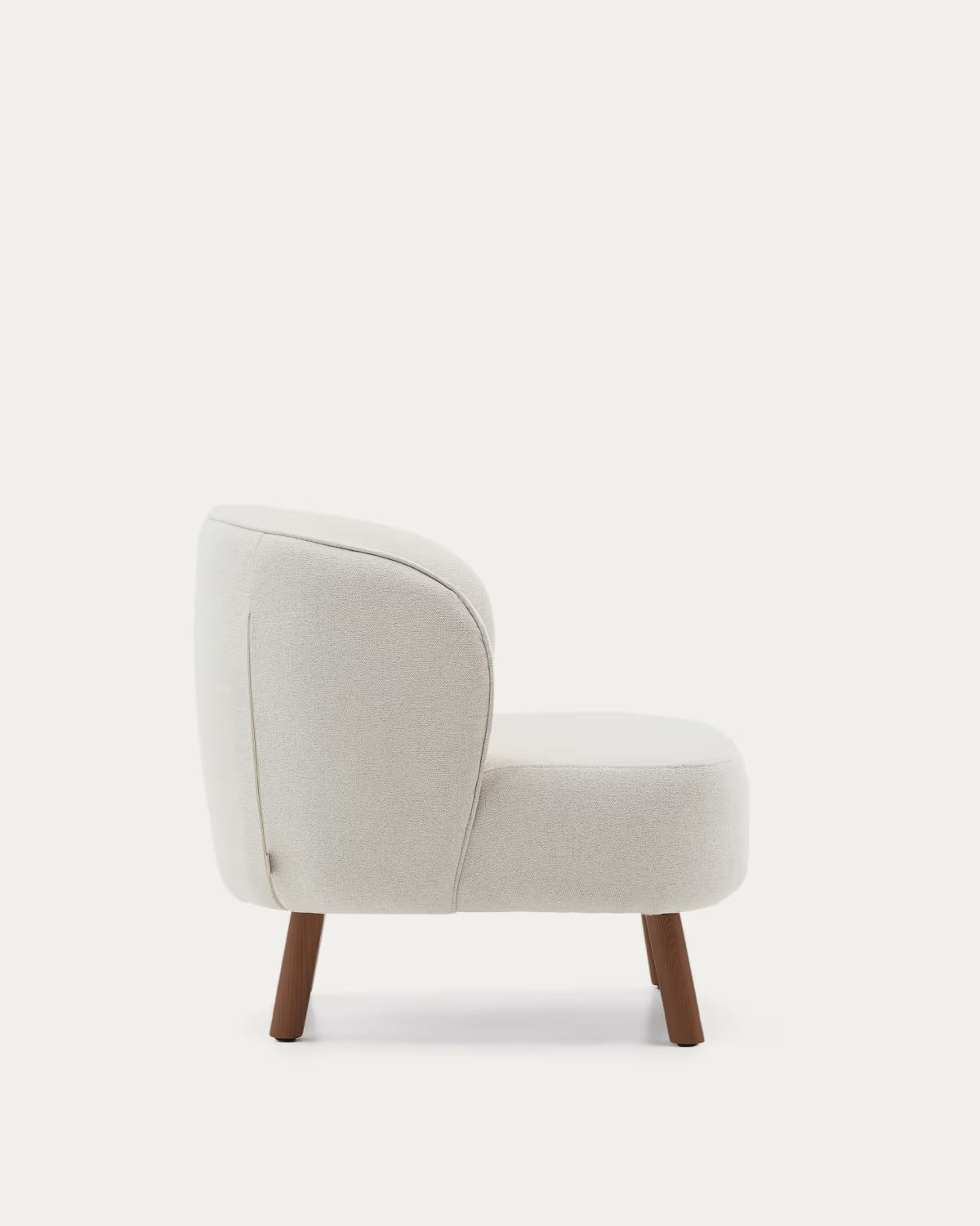 Beige ULIT Sessel aus Chenille mit dunklem Eschenholzgestell