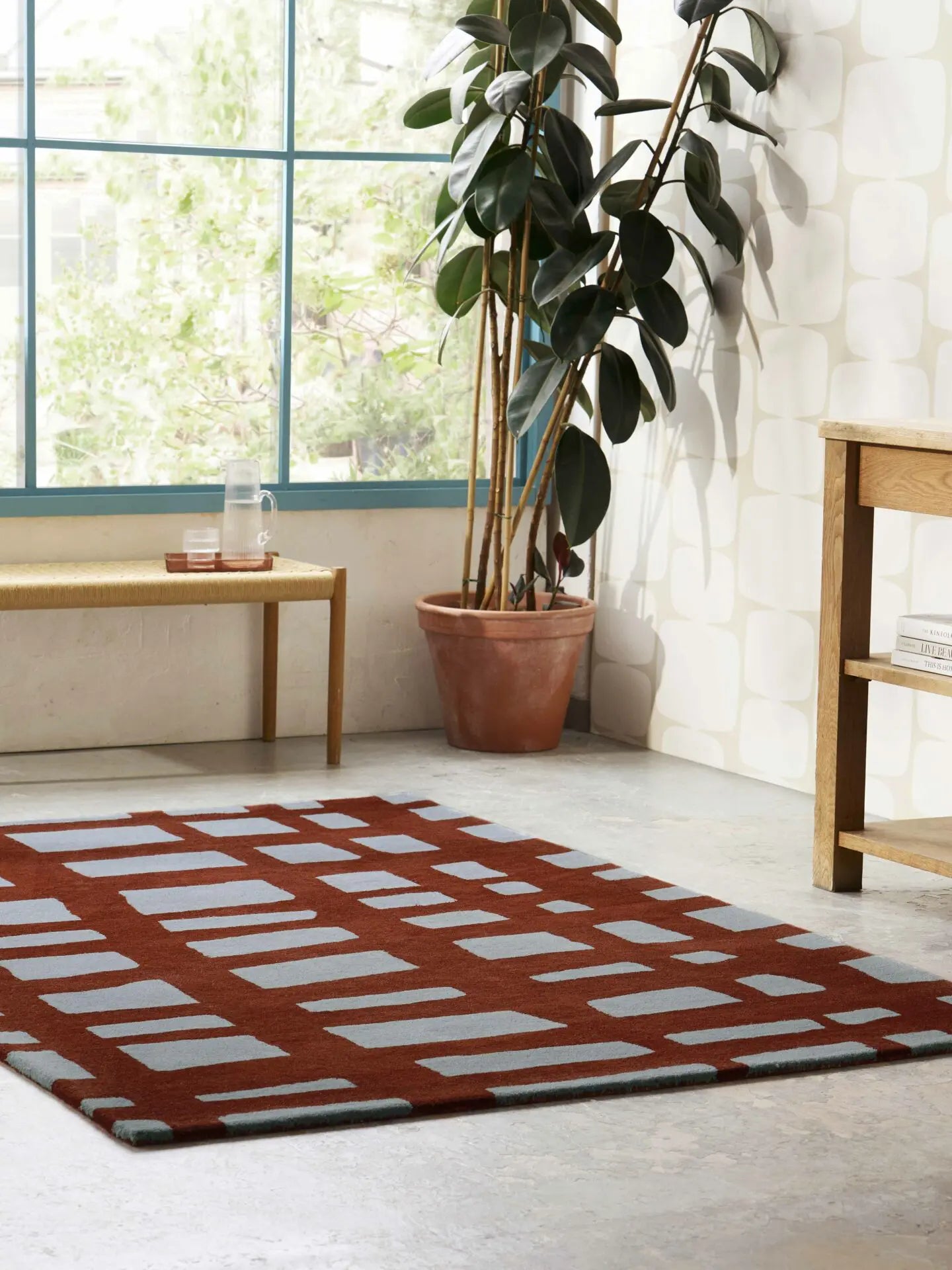 ARLO BRICK rug in burgundy with gray