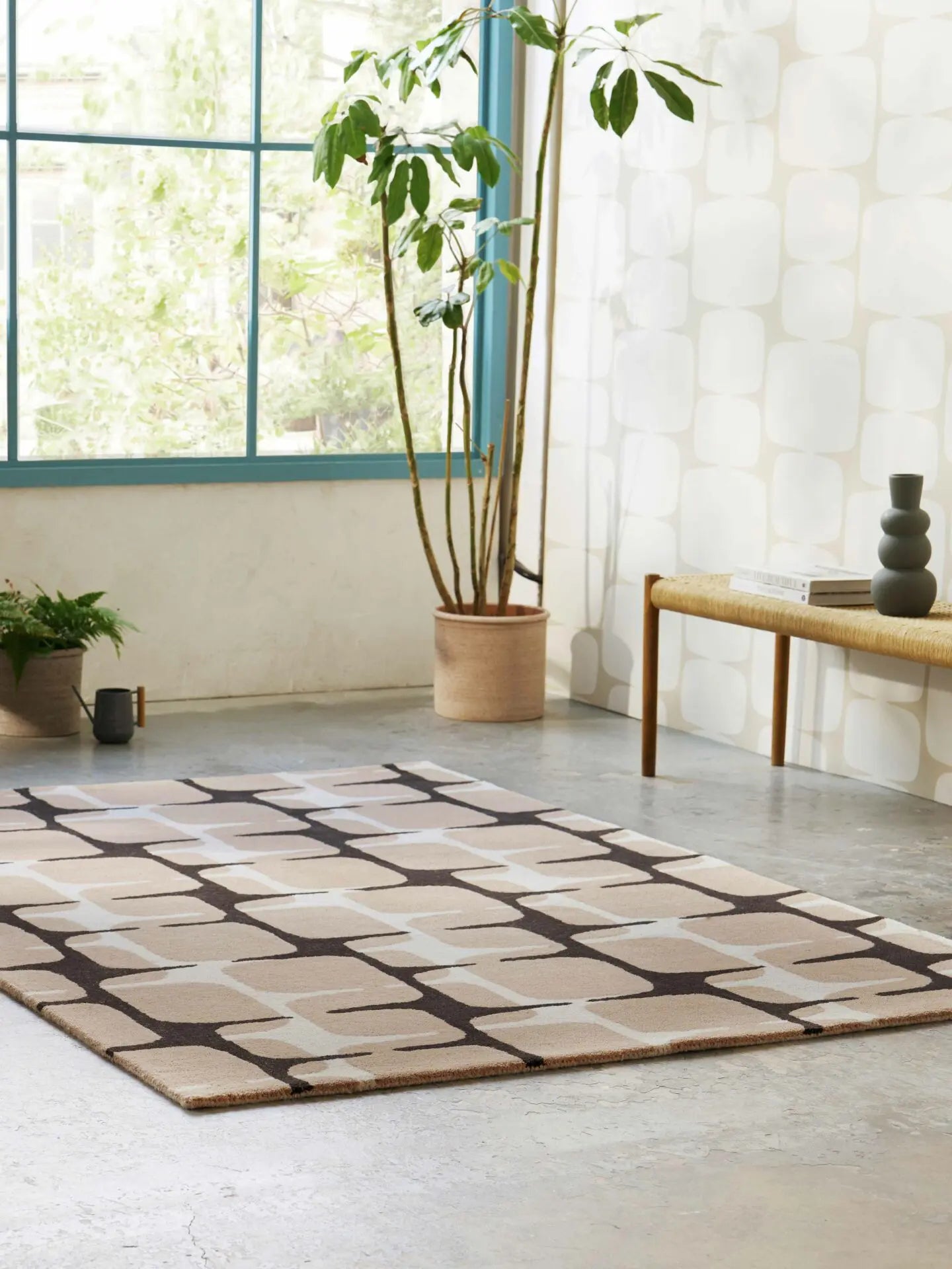 LOHKO SKY Beige Rug with Black and Coffee